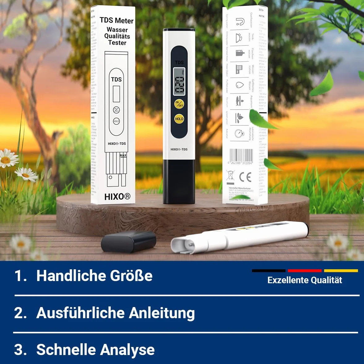 miernik TDS z sondą tytanową tester wody do wody pitnej, osmozy, akwarium, hydroponiki