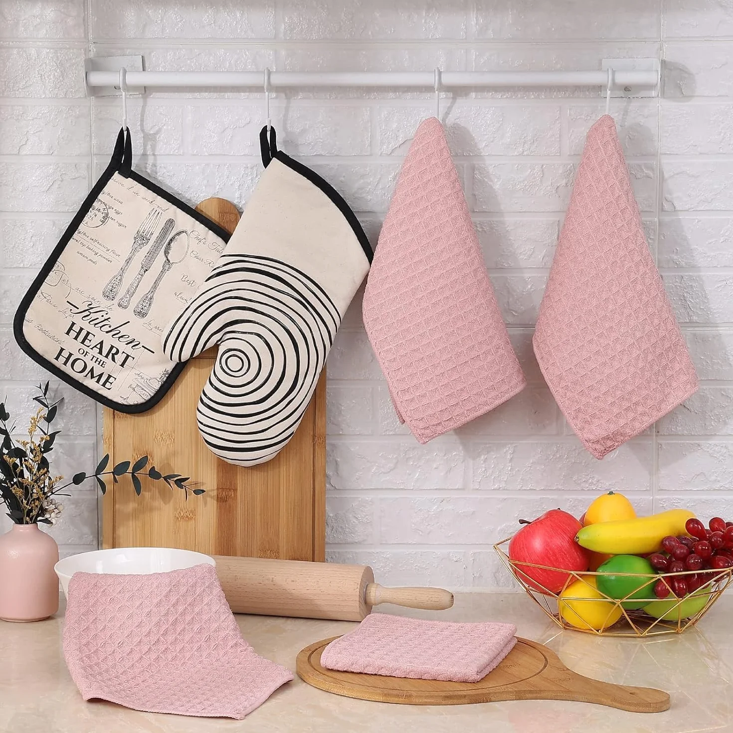 6 sztuk waflowych ściereczek kuchennych do naczyń, ultramiękkie chłonne szybkoschnące ręczniki do naczyń, 30 x 30 cm (różowe)