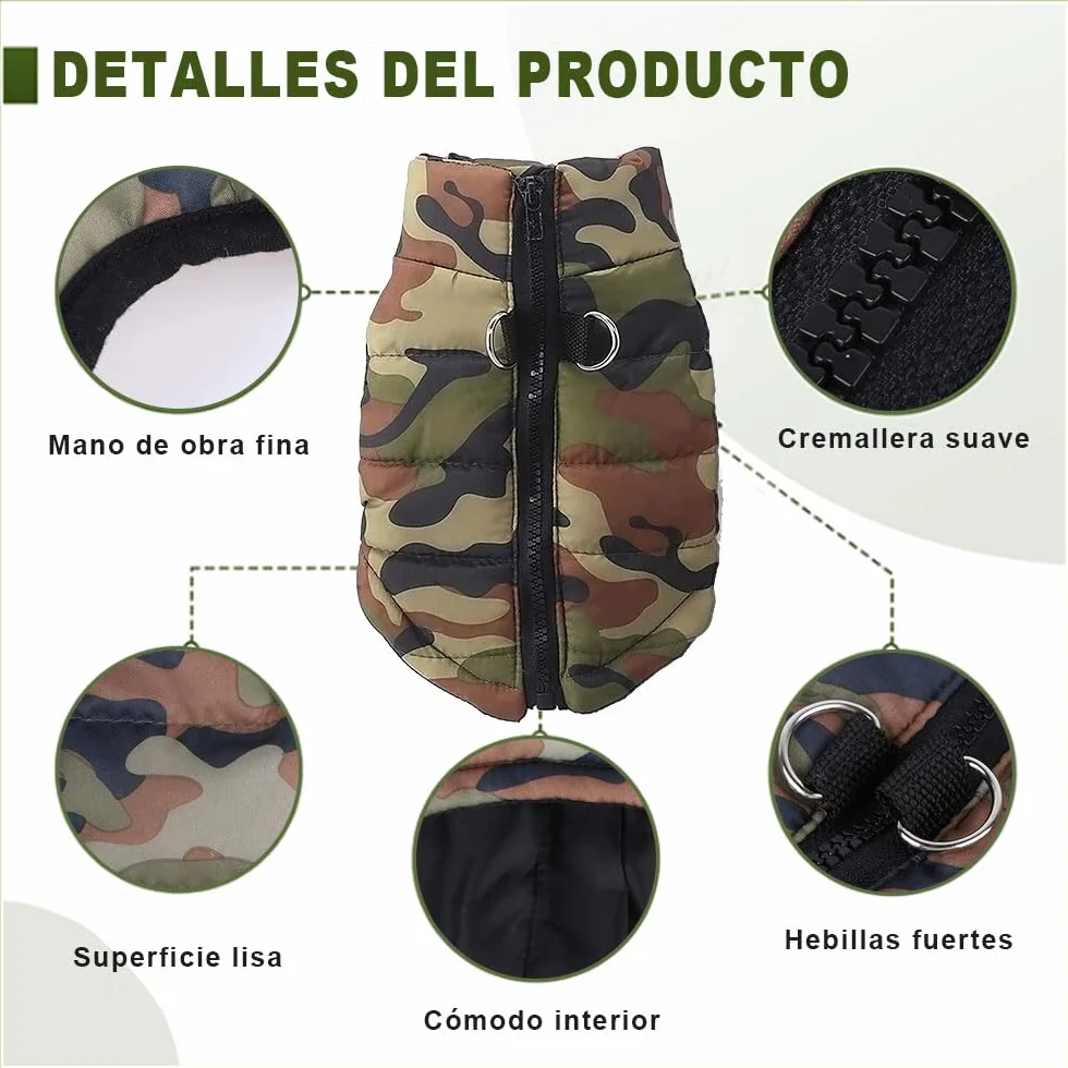Voarge Pet Jacket Ciepła Kamizelka dla Małych Psów Zima z Zamkiem Błyskawicznym (M, kamuflaż)