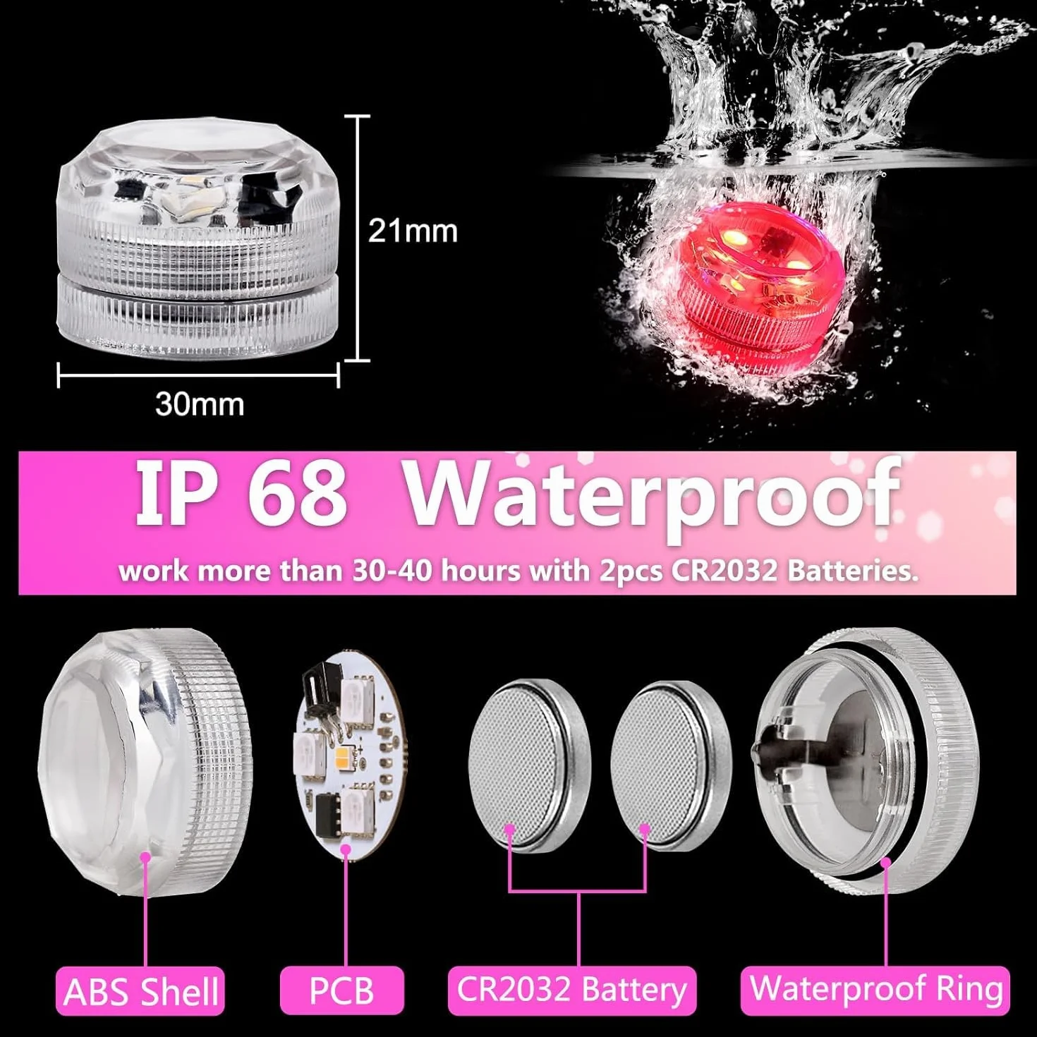 idyl light Mini podwodne oświetlenie LED z pilotem zdalnego sterowania, 20 sztuk podgrzewaczy RGB, zasilane bateriami, wodoszczelne, do wazonu, basenu, na wesele, imprezę, do dekoracji domu