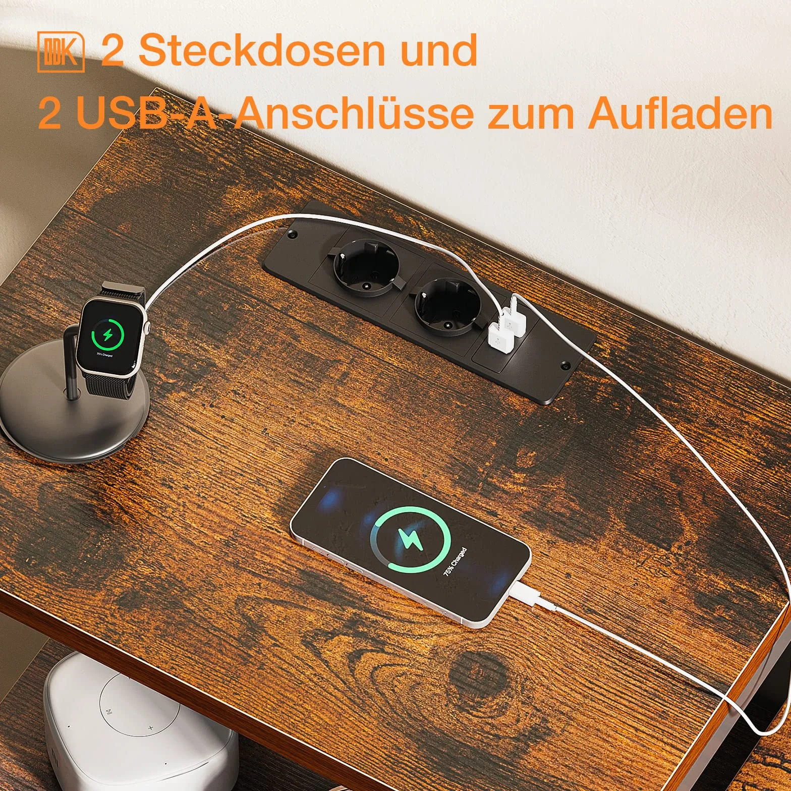 ODK Komoda z szufladami, 2 porty USB i 2 porty AC, 8 szuflad z materiału - nadaje się do wielofunkcyjnej szafy z szufladami do sypialni i salonu, 132 x 30 x 88 cm, vintage i czarna