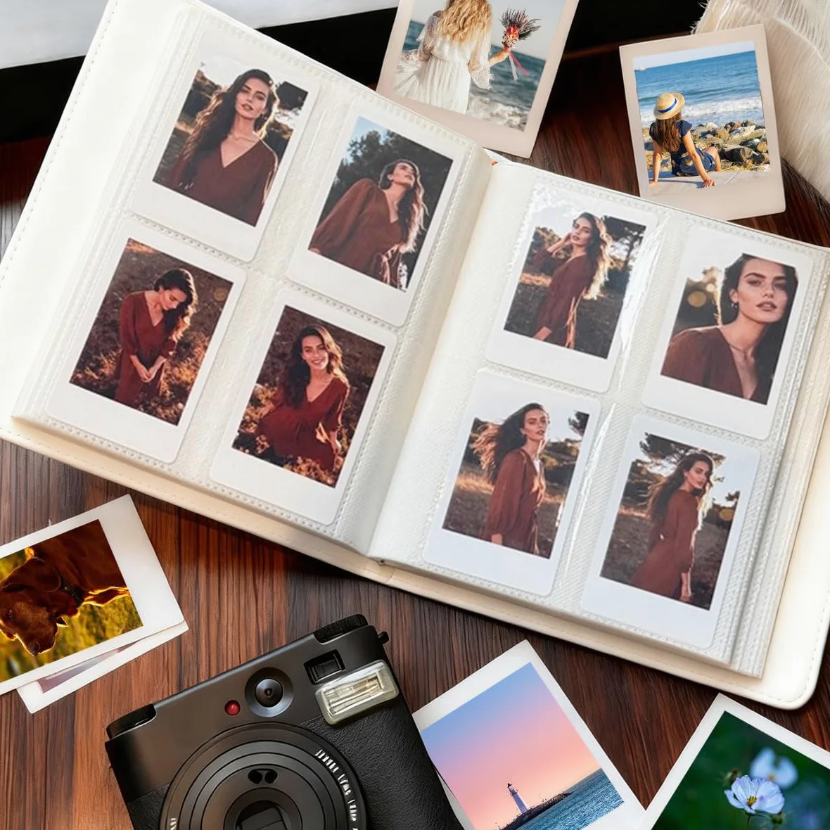 Mini album na zdjęcia Instax Mini i Polaroid cynk, 256 przegródek, uniwersalny do Mini 11/12/9/8+, SnapTouch, idealny jako album ślubny lub rodzinny (niebieski)