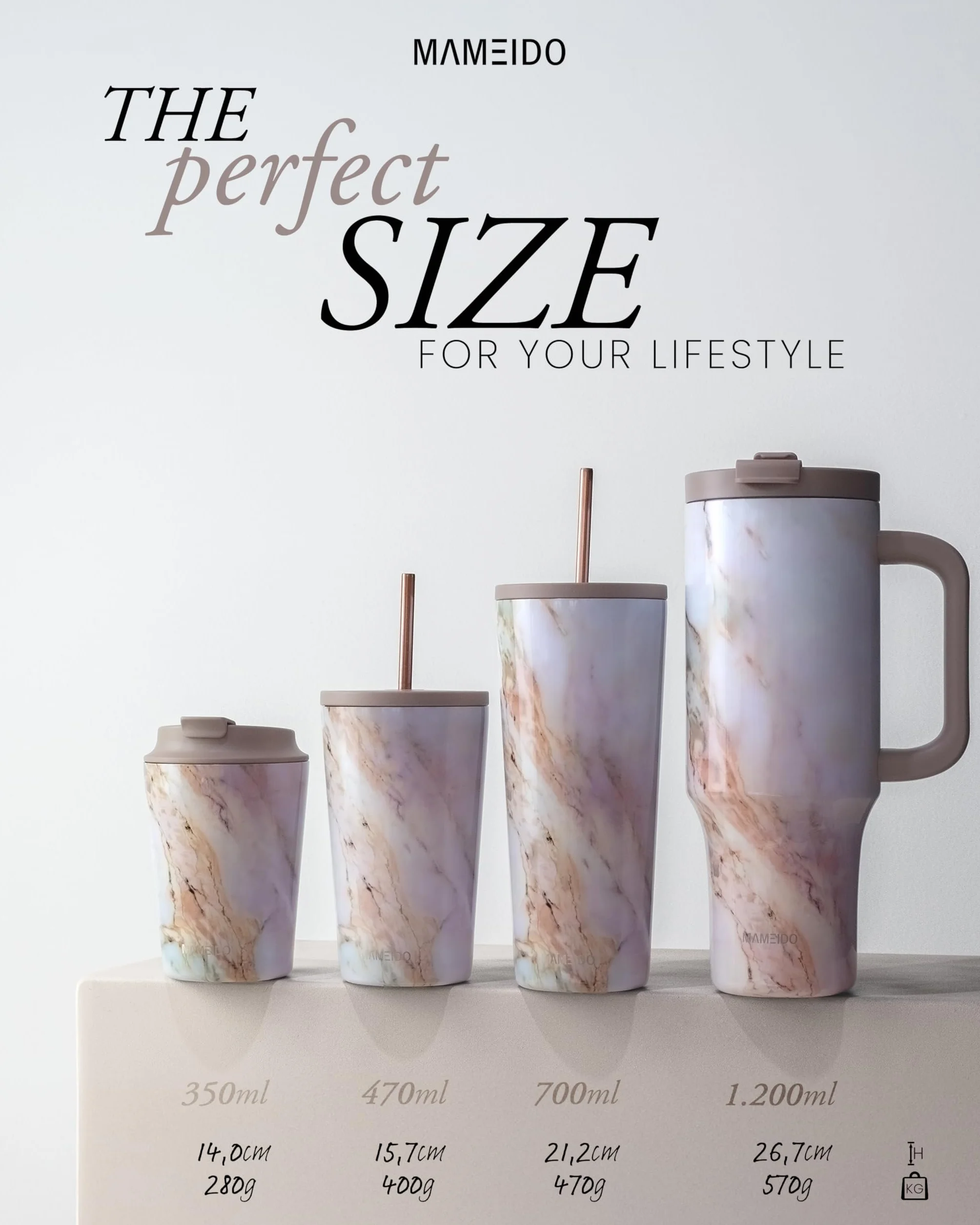MAMEIDO kubek termiczny ze słomką 470 ml, kubek do picia z pokrywką i słomką ze stali nierdzewnej z podwójną ścianką izolowany, szczelny kubek coffee to go (Sleek Leo)