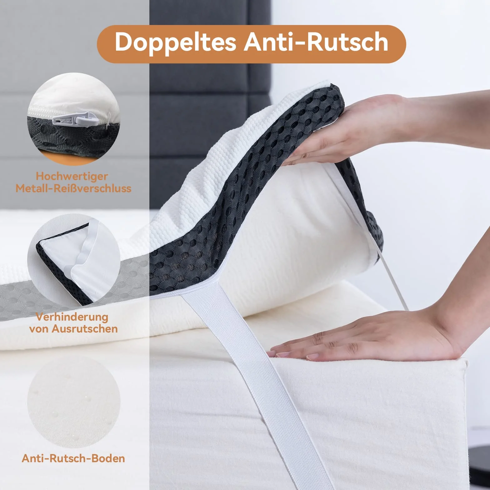 Amazon Basics Ochraniacz na materac 90 x 200 cm, wysokość 4 cm, mata na materac z pianki memory z paskami, biała