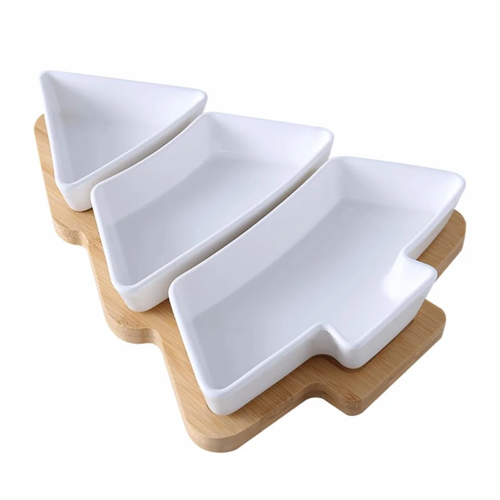 Obrotowy talerz ceramiczny w kształcie choinki do suszonych owoców i przekąsek – elegancka biała zastawa stołowa na przyjęcia świąteczne i świąteczne spotkania