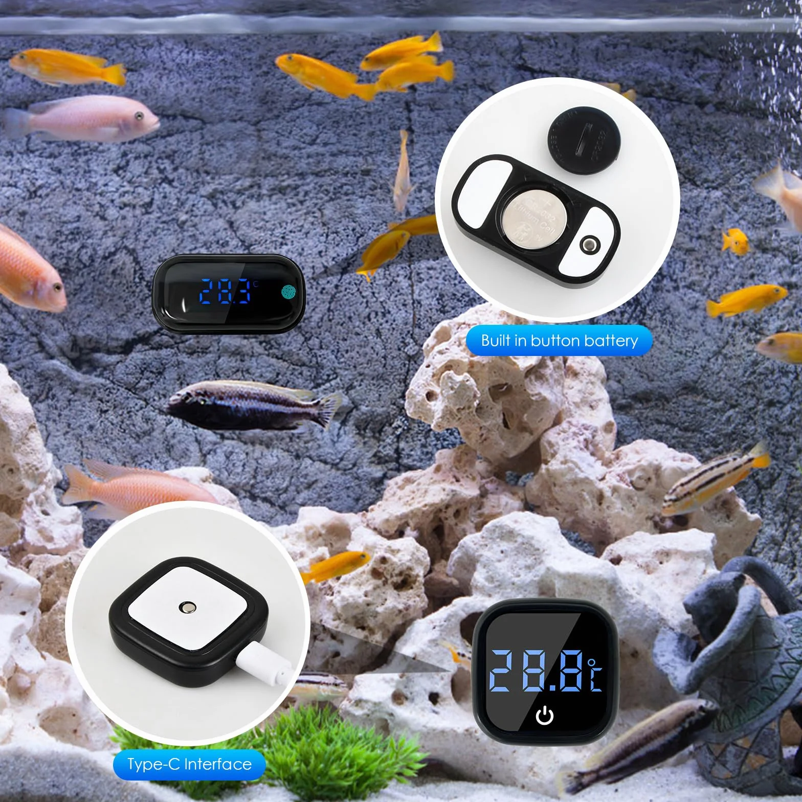 Cyfrowy termometr do akwarium LED z czujnikiem temperatury 0,1℃, precyzyjny