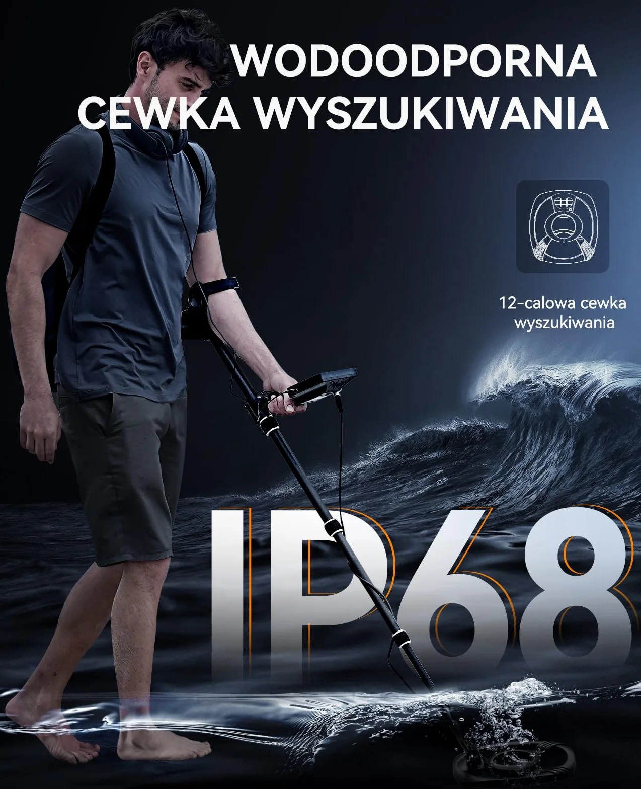 SUNPOW wykrywacz metali 2025 – 5 trybów dla dorosłych, pinpointer, wodoodporna cewka IP68 30 cm, 2× wyświetlacz HD-LCD, chip DSP, regulowany trzpień, spiralna konstrukcja, kompletny zestaw