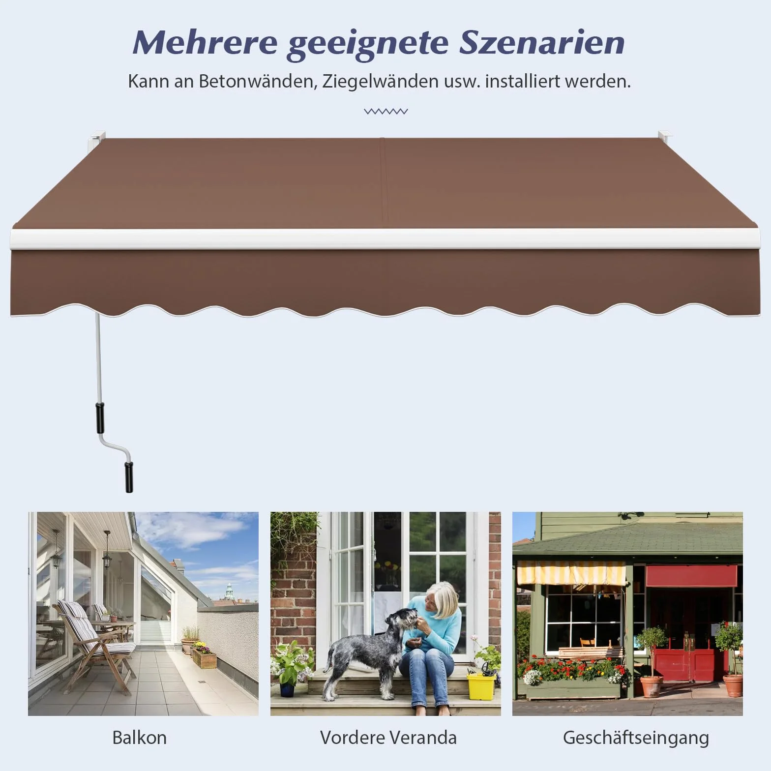 COSTWAY 3 x 2,5 m markiza z ramieniem przegubowym, markiza balkonowa, tarasowa, markiza zaciskowa z materiału odpornego na promieniowanie UV i wodę, aluminiowa rama i korba, na balkon i werandę