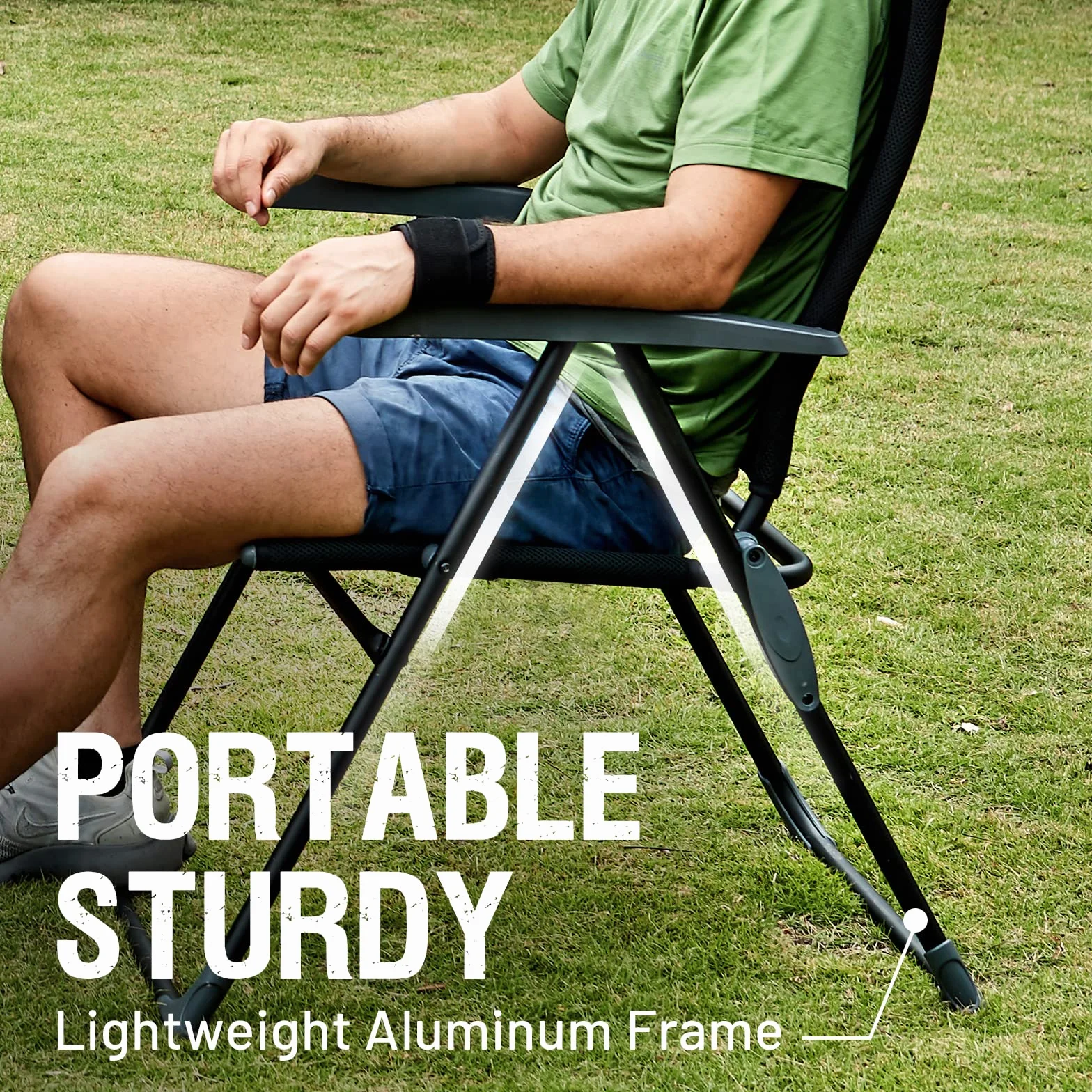 Timber Ridge Składane krzesło ogrodowe z aluminium Relax Składany ogród Luksusowy oparcie składane w 7 pozycjach czarne
