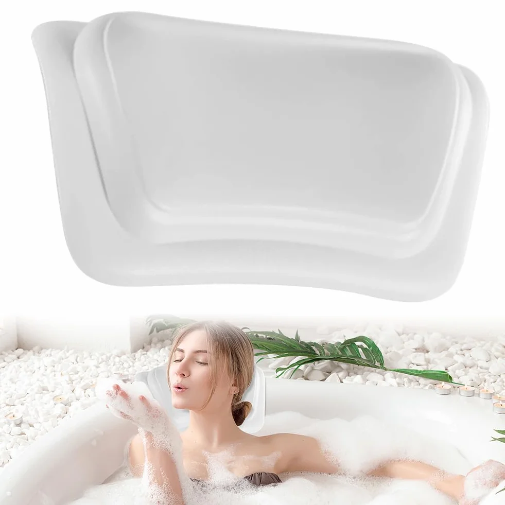 Poduszka do wanny z przyssawkami, czarna, wygodna mata do wanny, mata z hydromasażem, ergonomiczna poduszka pod kark do wanny, nadaje się do prania, do domu i spa (biała)