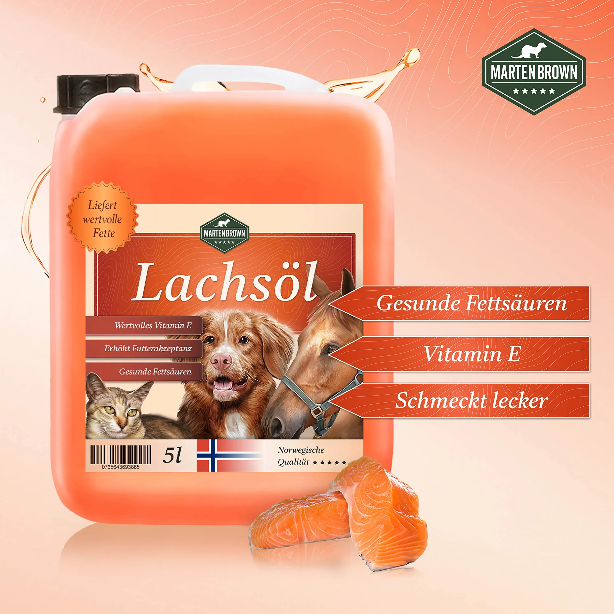 Olej z łososia norweskiego 5L dla psów, koni i kotów Martenbrown®