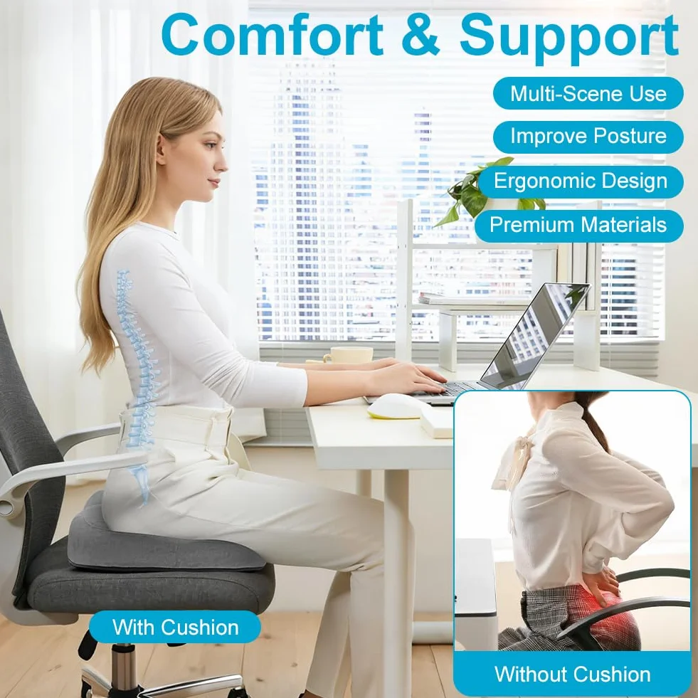Poduszka do siedzenia, ortopedyczna, hemoroidy poduszka do siedzenia, ergonomiczna poduszka do siedzenia z pianki z pamięcią kształtu, do odciążenia podczas długiego siedzenia, pierścień do