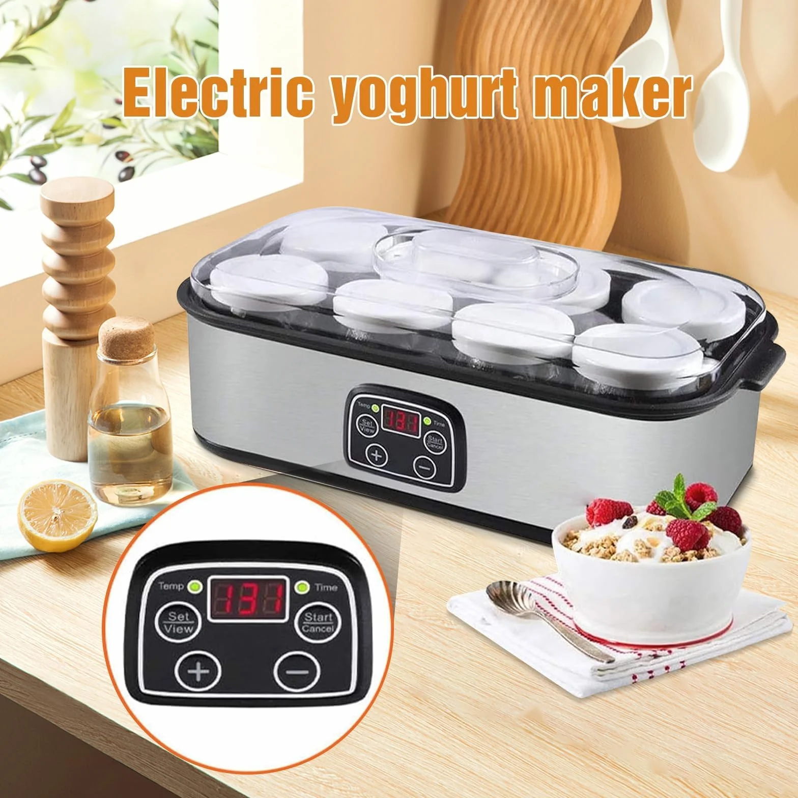 Ultimate Yogurt Maker, 1400 ml automatyczna maszyna do robienia jogurtu z 8 szklanymi słoikami, regulowana temperatura i kontrola czasu, probiotyczne jogurtownice do kuchni i domu