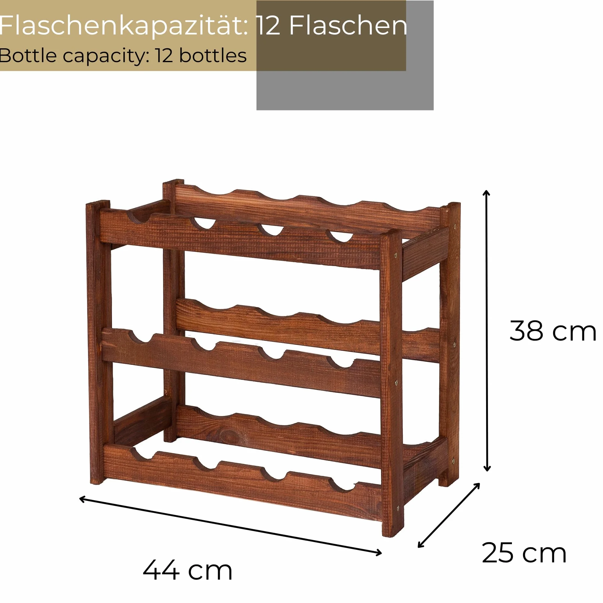 Drewniany Regał Na Wino Brązowy 12 Butelek 44x38x25 cm Naturalne Drewno Stojak Na Wino Do Kuchni Piwnicy Salonu