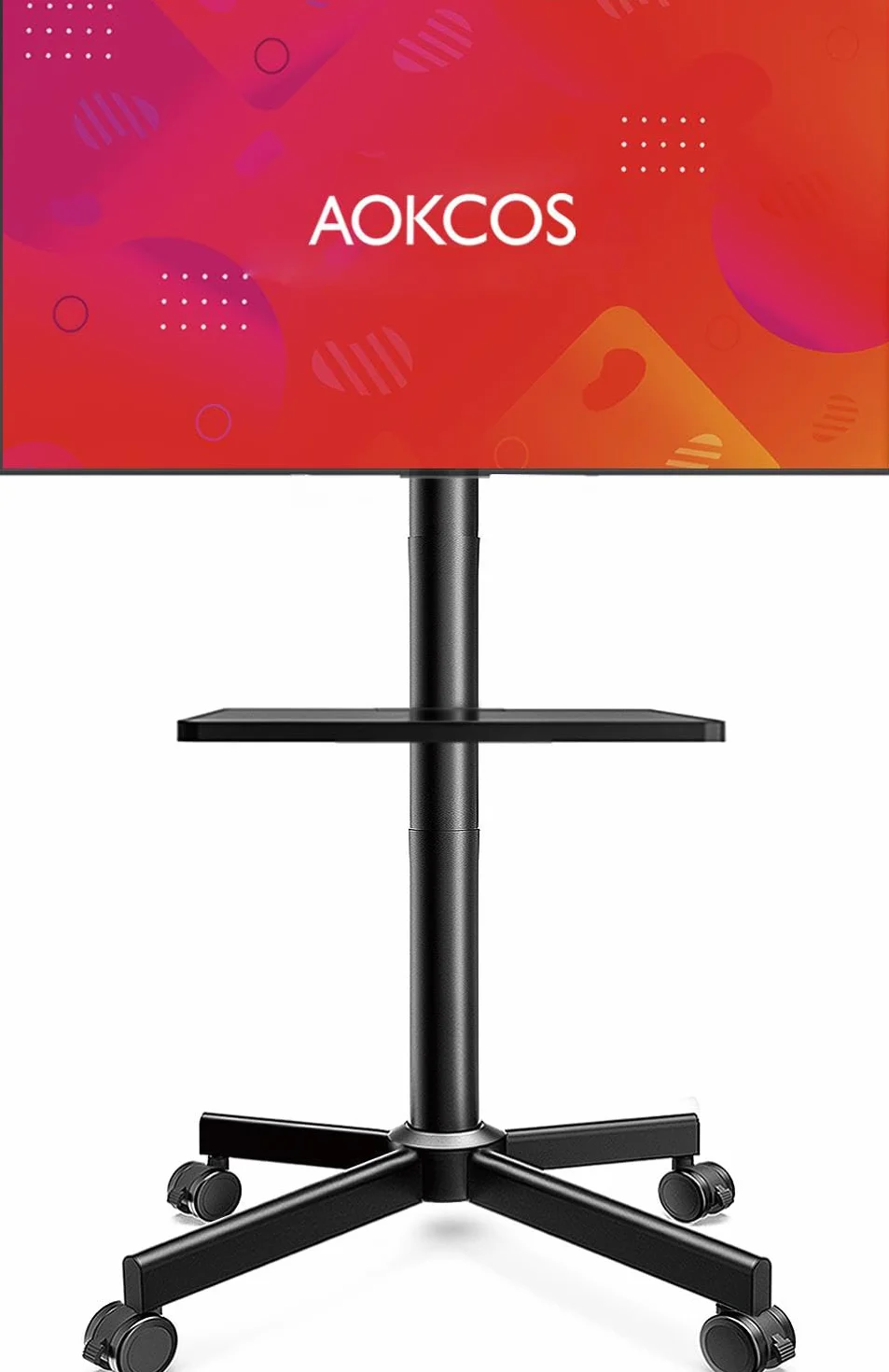 AOKCOS Stojak na telewizor na kółkach – mobilny stojak na telewizor na kółkach do płaskich / zakrzywionych telewizorów 81.3–165.1 cm z regulacją wysokości, przenośny wózek na telewizor o wadze do 40