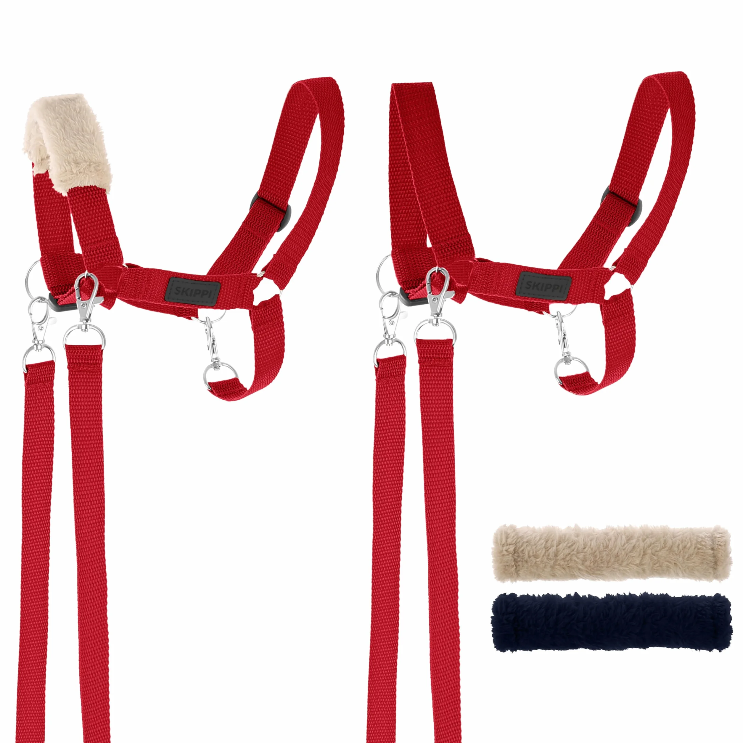 SKIPPI Kantar dla Hobby Horse - Czerwony, Wodze i 2 Futerka, Hobby Horse Akcesoria, Uniwersalny rozmiar