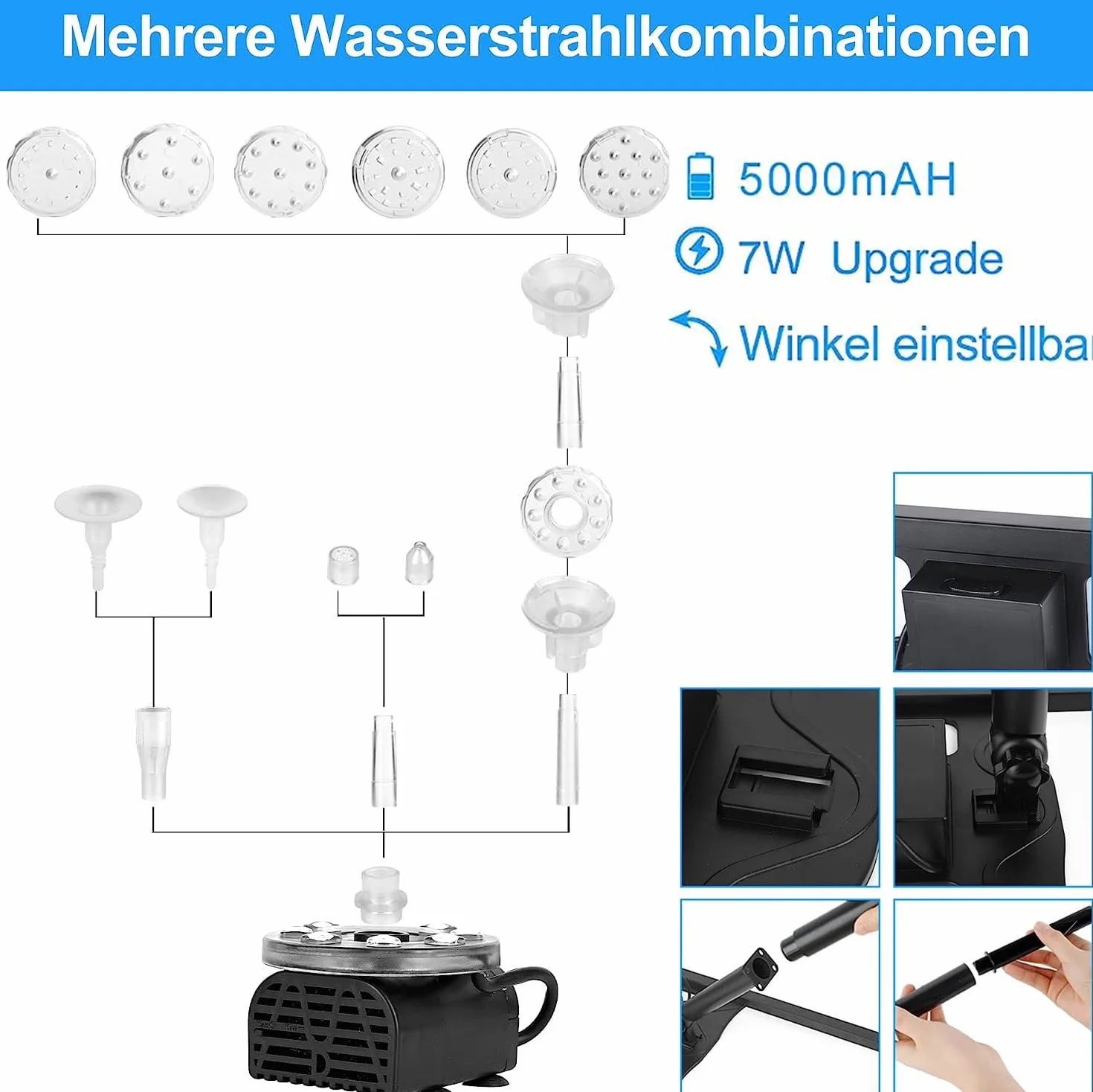 Forever Speed Solarna Pompa LED 7 W z Baterią do Stawu i Ogrodu - Maks. Wysokość Rozpylania Wody 230 l/h