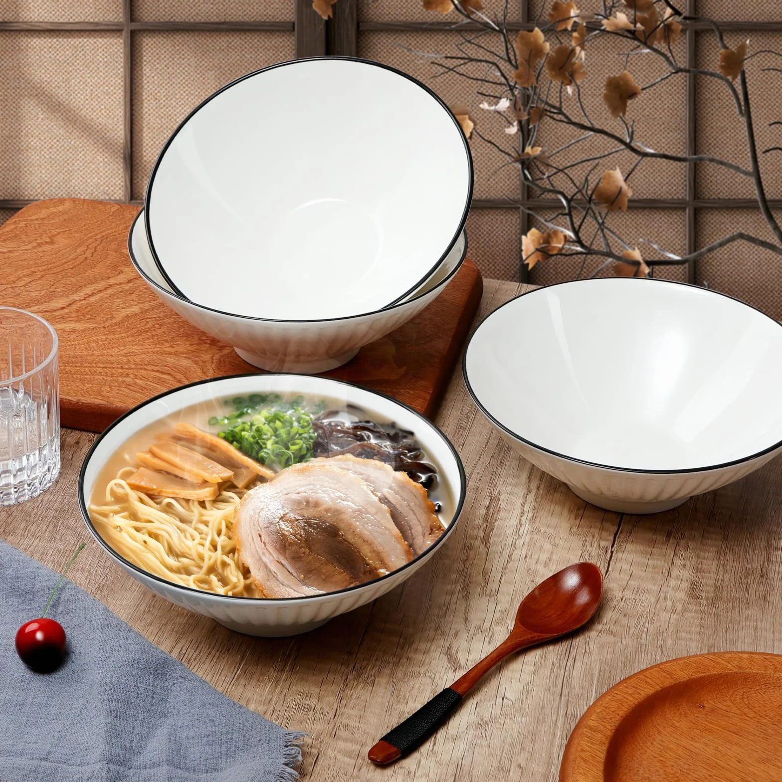 NUTRIUPS Zestaw Misek do Ramenu 20 cm, Ceramiczne Miski do Zupy z Makaronem, Pho i Sałatek, Bezpieczne w Kuchence Mikrofalowej i Zmywarce