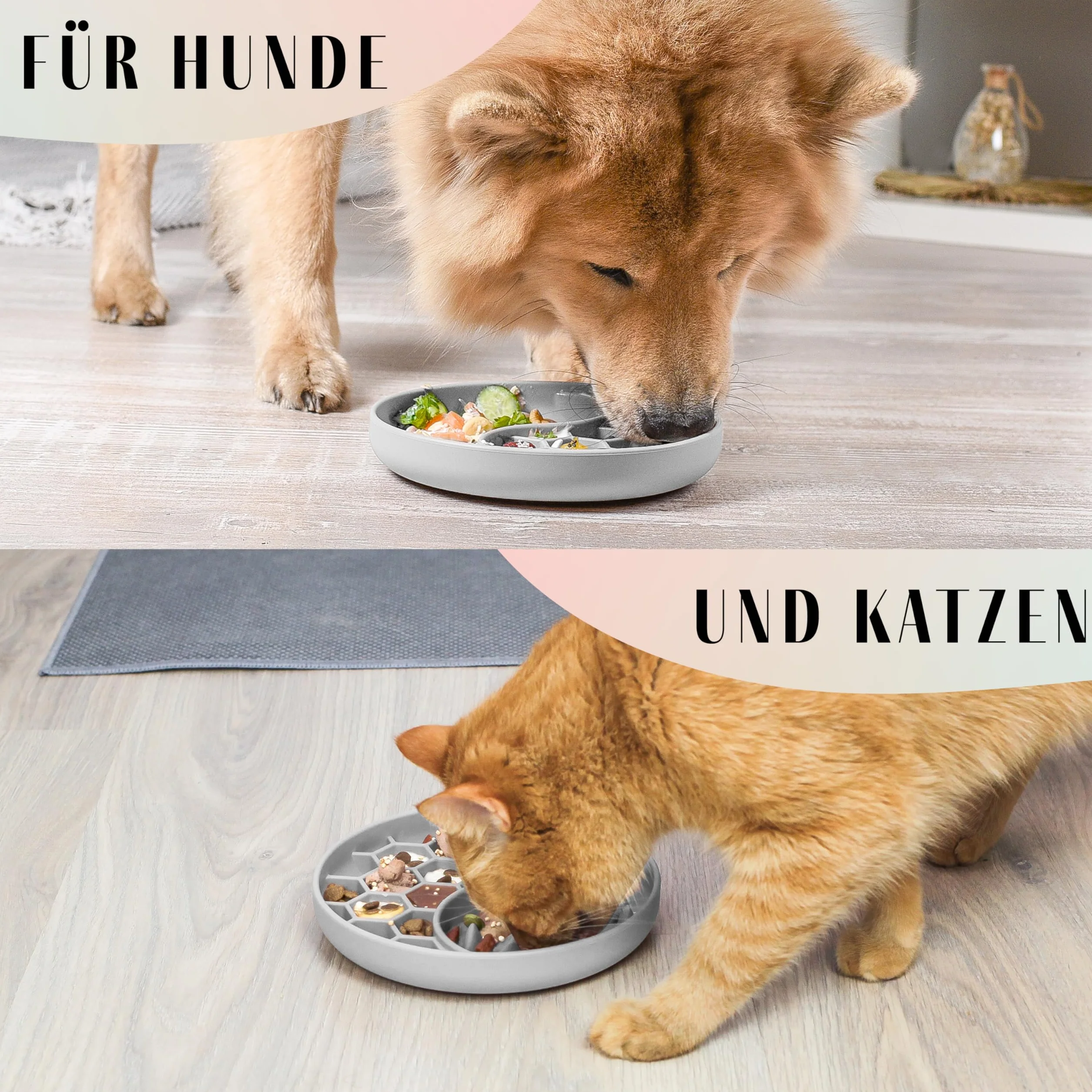 ne&no® Miska przeciw połykaniu dla psów i kotów I Wolny podajnik I Mata do lizania dla psa z dużą przyssawką I Mata do lizania dla kota do mokrej i suchej karmy (Stone Grey)