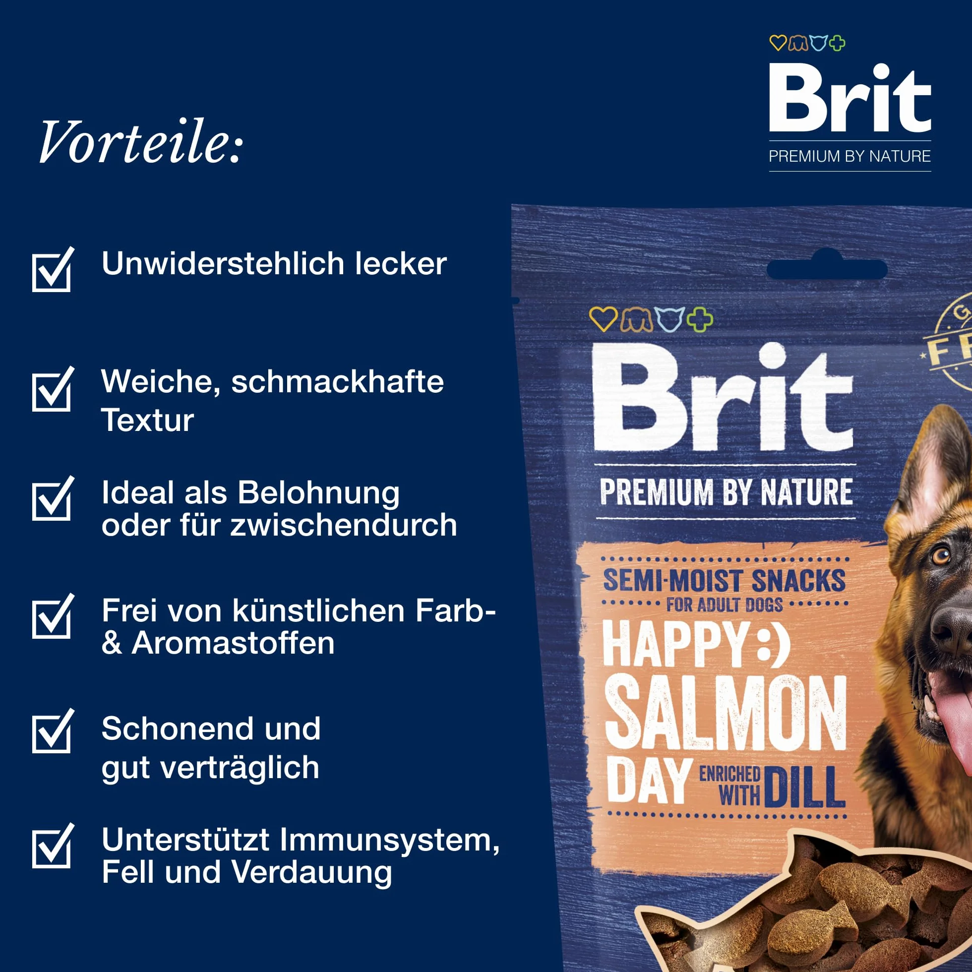 Brit Premium by Nature Dog półmokre przekąski z łososiem i koperkiem, przysmaki dla psów na trawienie i układ odpornościowy, 180 g