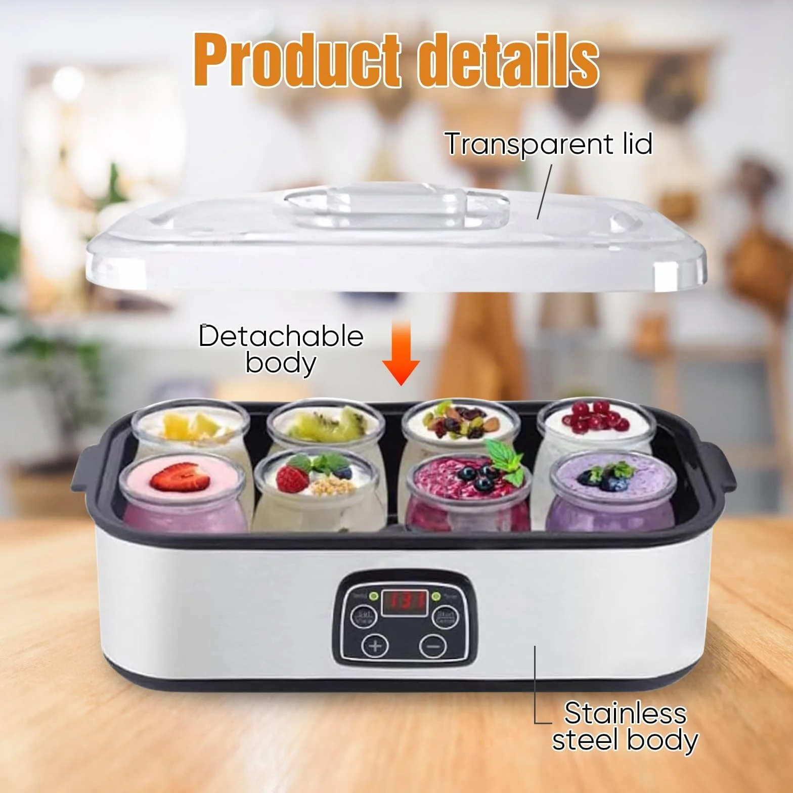 Ultimate Yogurt Maker, 1400 ml automatyczna maszyna do robienia jogurtu z 8 szklanymi słoikami, regulowana temperatura i kontrola czasu, probiotyczne jogurtownice do kuchni i domu