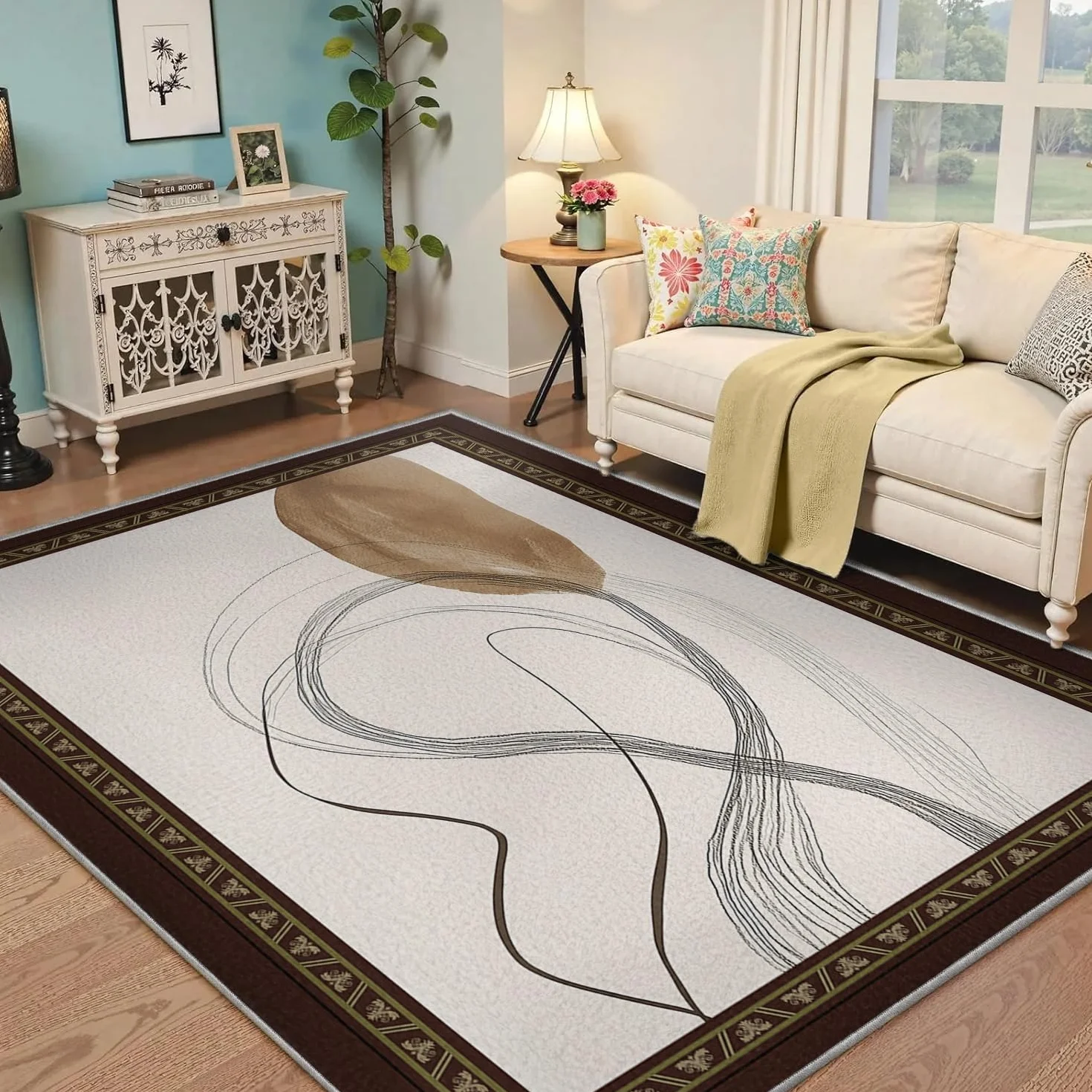 Minimalistyczne zmywalne i miękkie antypoślizgowe dywaniki 200 x 300 cm abstrakcyjne linie i kolorowe klocki Dywan wewnętrzny o niskim włosie i nieodłączony do salonu