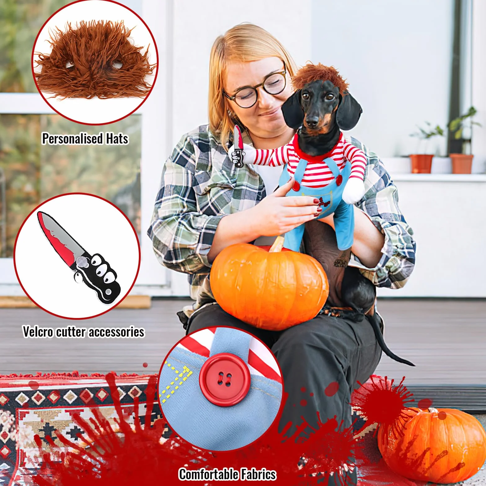 Kostium psa Halloween Lalka Chucky Cosplay Party Garnitur S