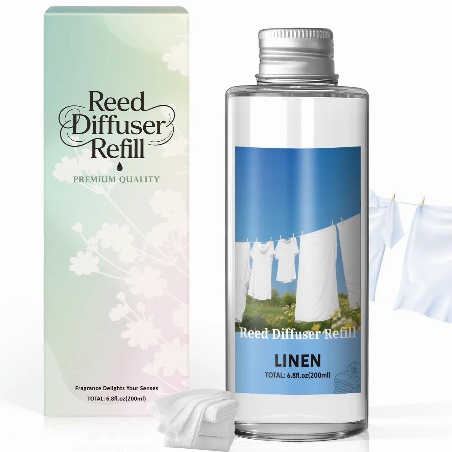 SCENTORINI Zapach do pomieszczeń, len, 200 ml, butelka uzupełniająca do dyfuzora – długotrwały aromat do salonu, sypialni, łazienki