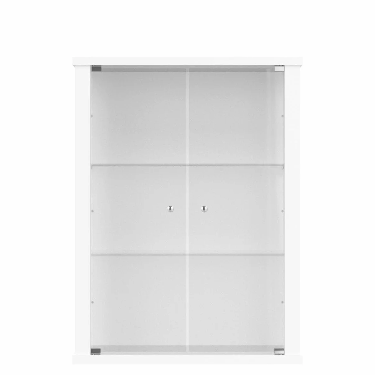 witryna wisząca szklana w kolorze białym (80x60x25 cm) z 2 regulowanymi półkami szklanymi - gablota na modele samochodów biała - szafka gablota biała - witryna kolekcjonerska