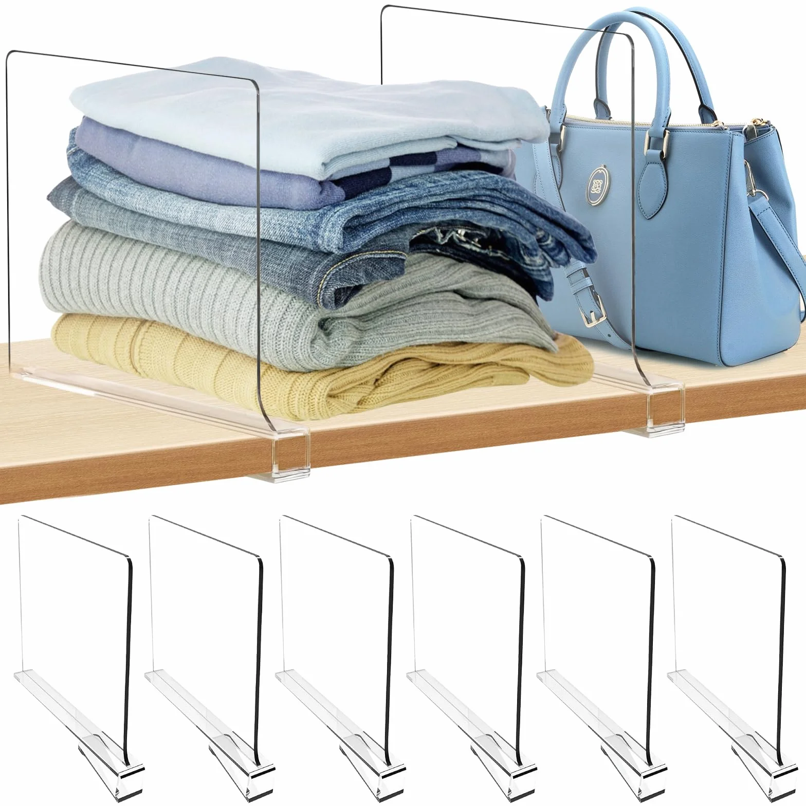 6 sztuk przezroczystych akrylowych separatorów regałów: wielofunkcyjny organizer na ubrania – 30 x 20 cm