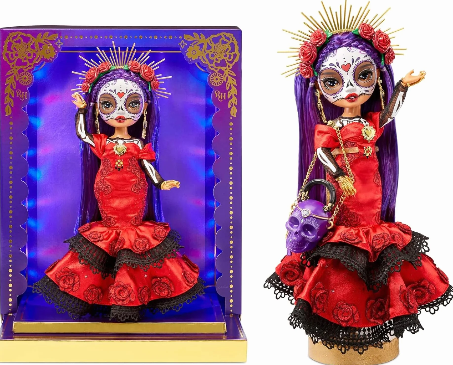 Edycja Rainbow High 2022 Día De Los Muertos - MARIA GARCIA - Lalka kolekcjonerska (11 cali / 28 cm) z makijażem twarzy i torebką calavera - Podświetlana ekspozycja i akcesoria premium