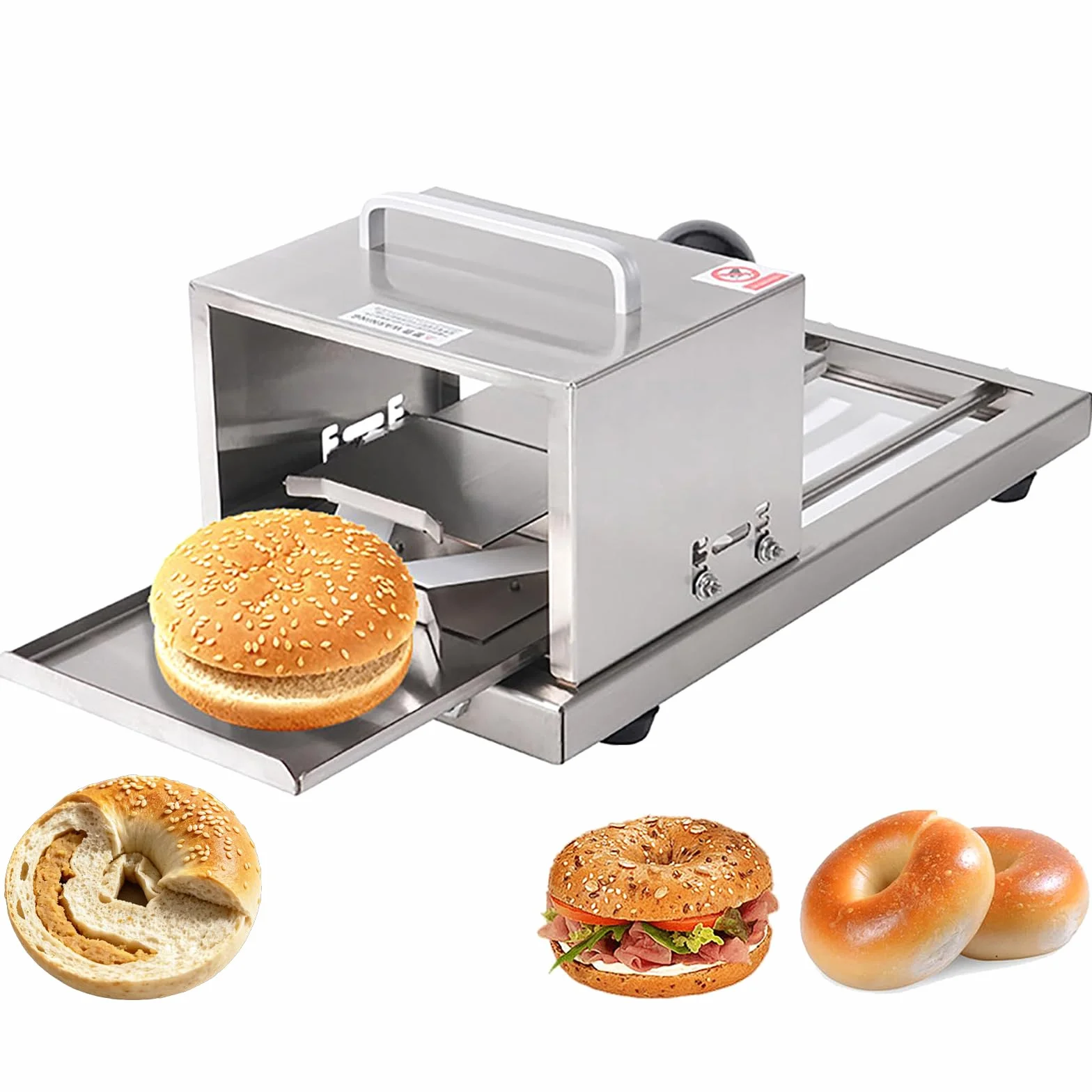 Komercyjna krajalnica do bułek do burgerów, ręczna maszyna do cięcia hamburgerów, gilotyna do chleba z zapasowym ostrzem, maks. średnica 15 cm i 4 poziomy regulacji grubości 1,7-3,2 cm, do