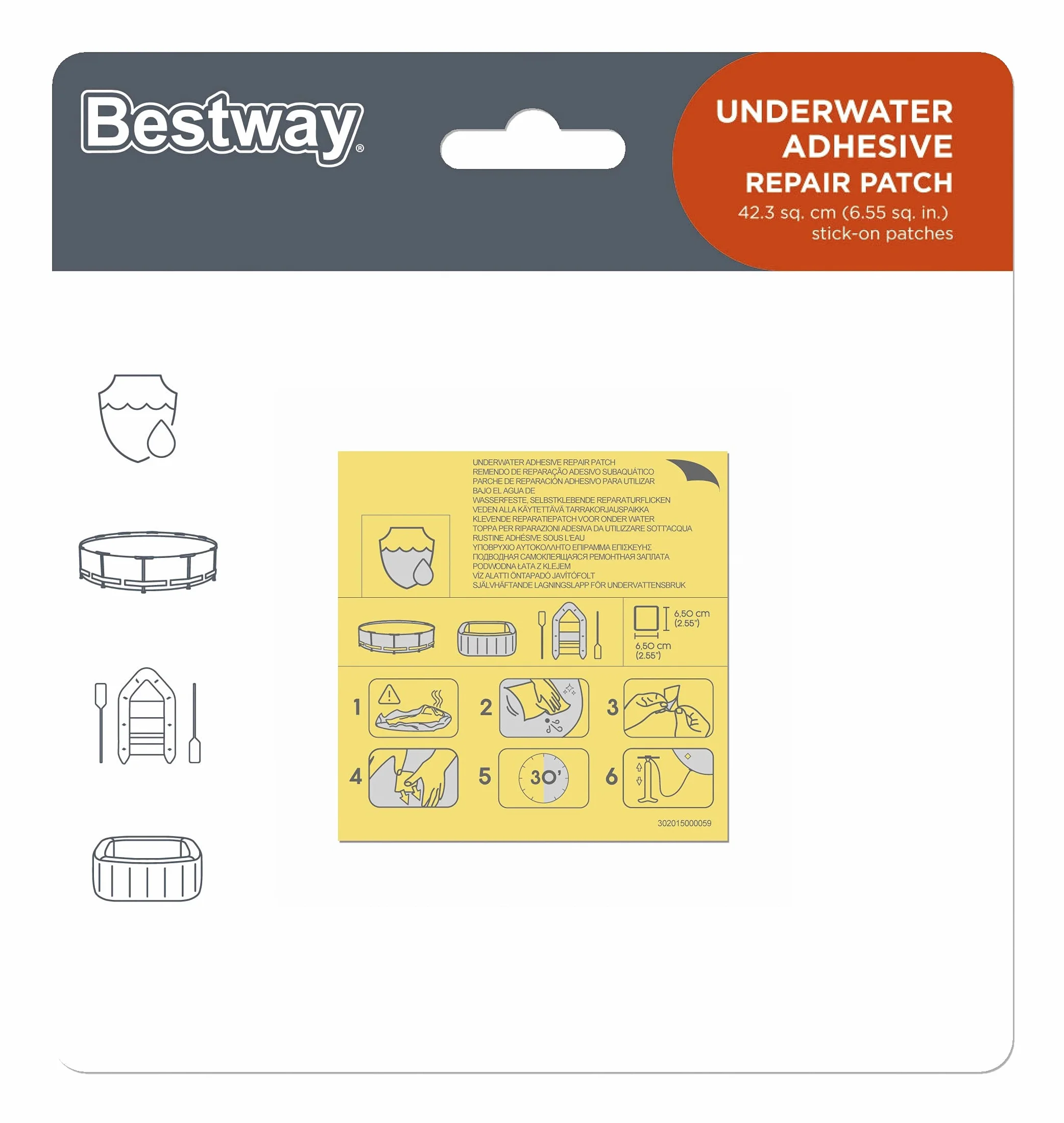 Bestway Wodoodporne, samoprzylepne łatki naprawcze 6,5 x 6,5 cm, 10 sztuk