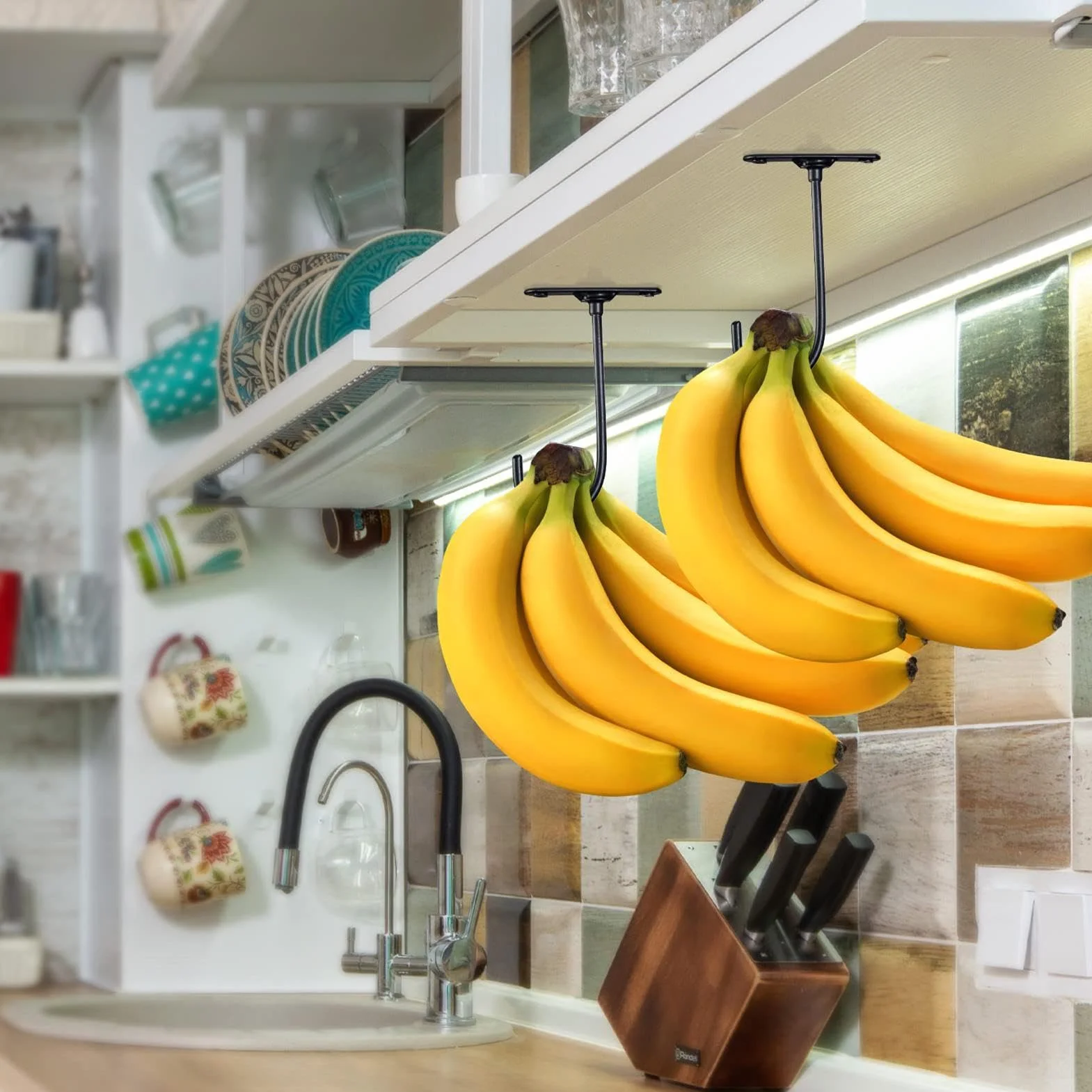 Wieszak bananowy haczyk bananowy składany haczyk bananowy na lekkie przedmioty kuchenne haczyk bananowy pod szafką uniwersalny wieszak na banany pod szafką