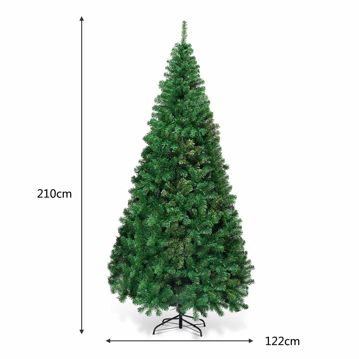 COSTWAY 210 cm, sztuczna choinka z metalowym stojakiem, igły z PCW, sztuczne drzewko bożonarodzeniowe, idealne do domu, biura, sklepu i hotelu, zielona