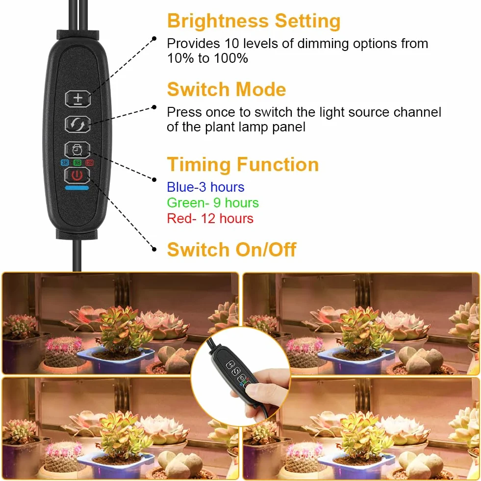Lampa do wzrostu LED 20 W, 2 szt., do uprawy roślin z 270 diodami LED, z timerem 3/6/12H, dla sadzonek i półek uprawy