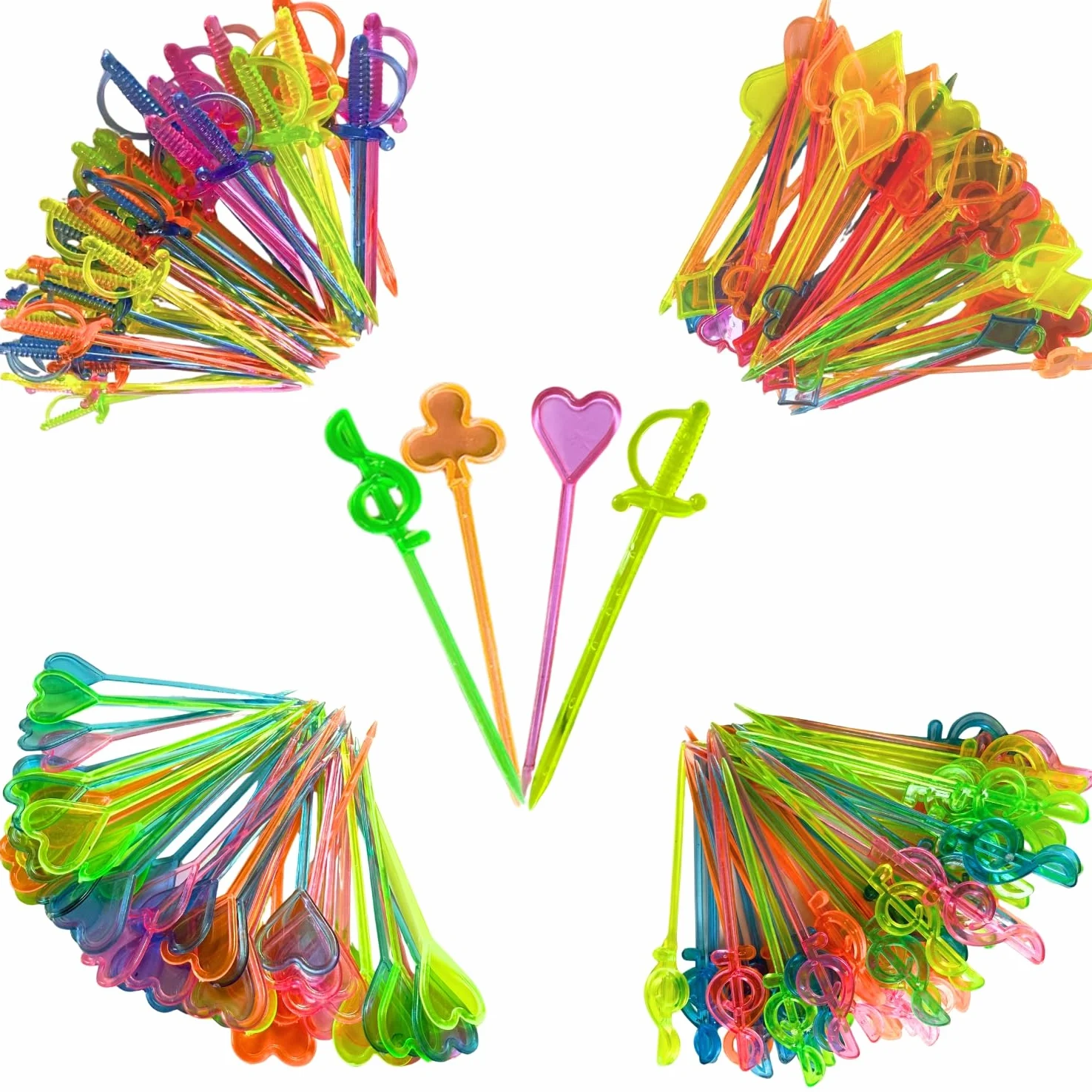 200 sztuk plastikowych szpikulców do żywności, na imprezę, szpikulce koktajlowe, szaszłyki serowe, przekąski dla dzieci, nie zawierają BPA, wielokrotnego użytku, 8,2 cm (mieszane)