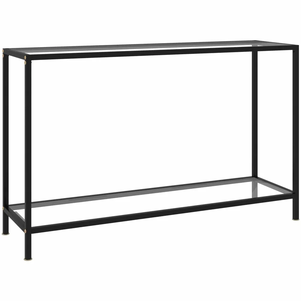 Stolik konsolowy, przezroczysty, 120 x 35 x 75 cm, szkło hartowane z półkami, nowoczesny stolik pomocniczy do salonu, sypialni, przedpokoju