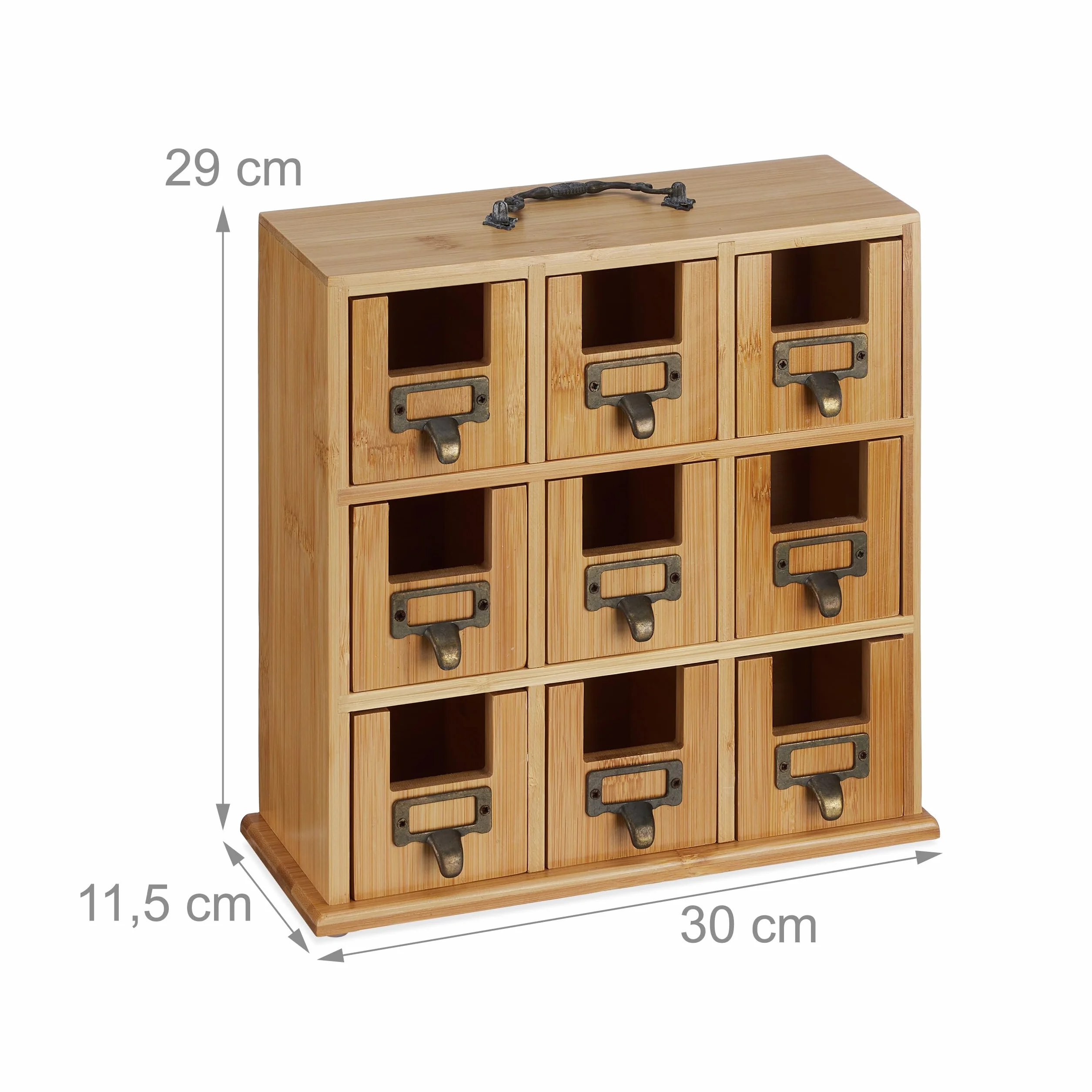 Relaxdays Organizer na herbatę, 9 przegródek, bambus, wys. x szer. x gł.: 29 x 30 x 11,5 cm, do postawienia lub zawieszenia, do przechowywania herbaty, naturalny