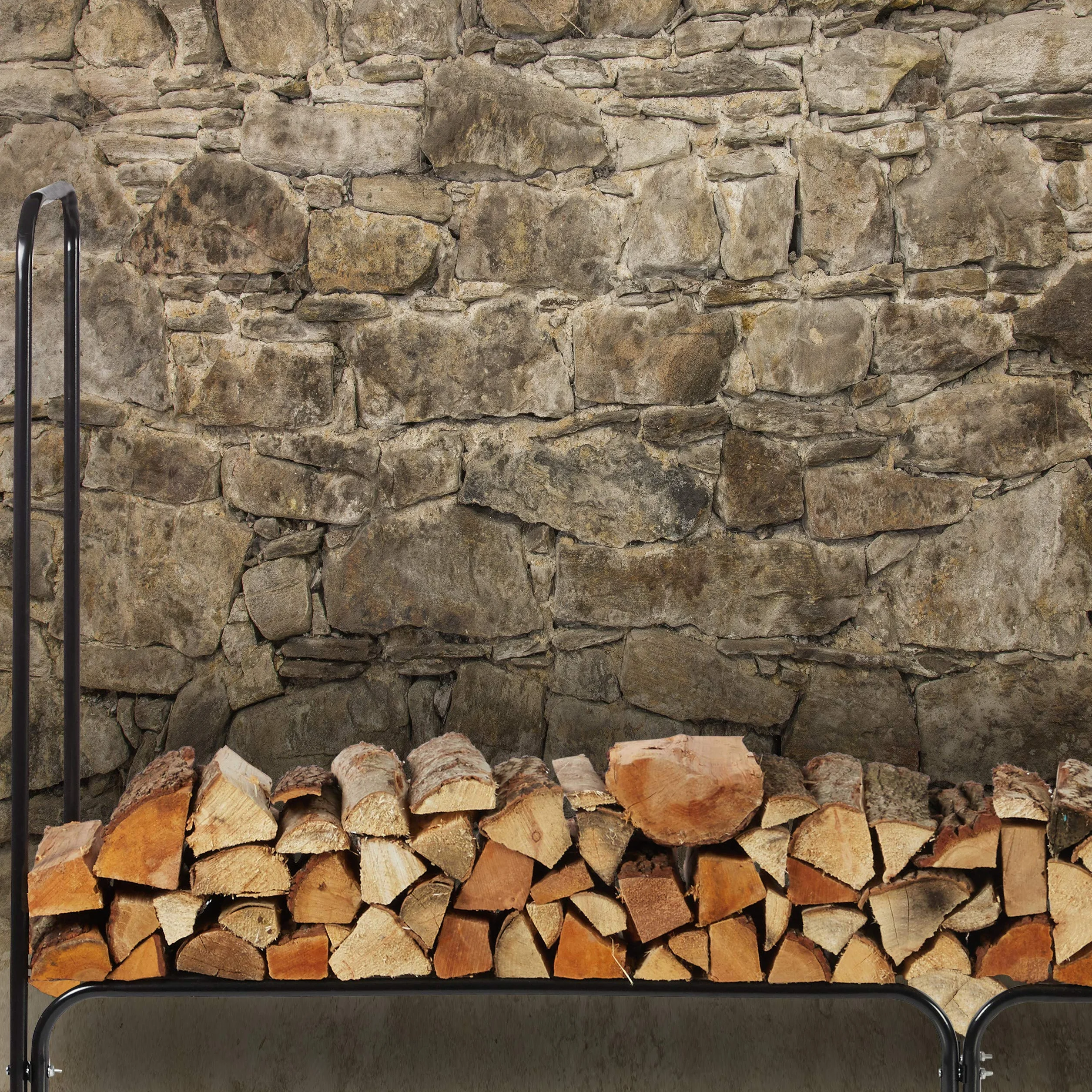 Relaxdays Regał na drewno kominkowe, bardzo szeroki, na duże zapasy drewna, stojak na drewno kominkowe, metal, wys. x szer. x głęb. 122 x 245 x 40 cm, czarny