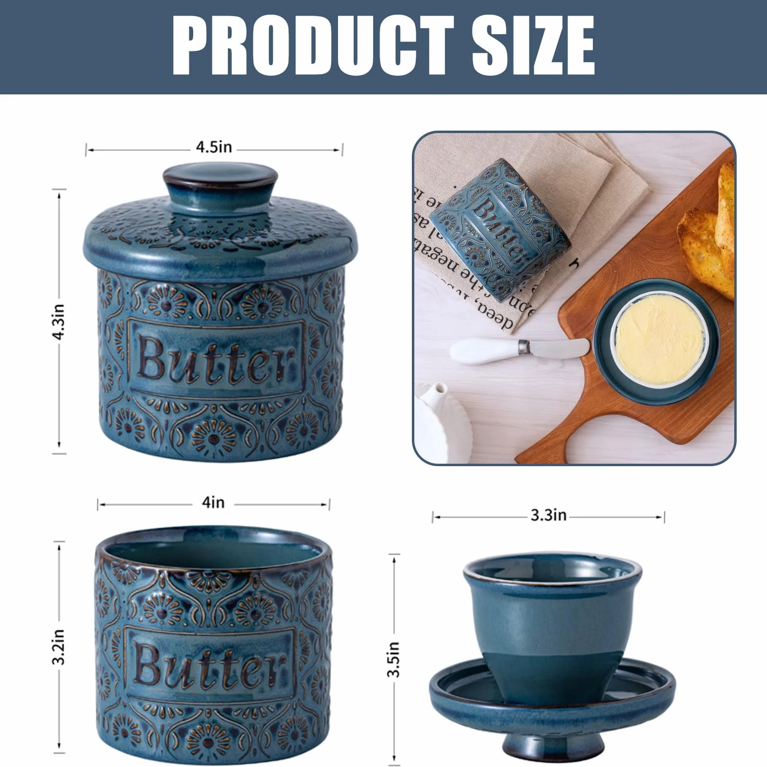 Ceramiczna maselniczka francuska na 250 g masła, ceramiczny dzban na masło z pokrywką