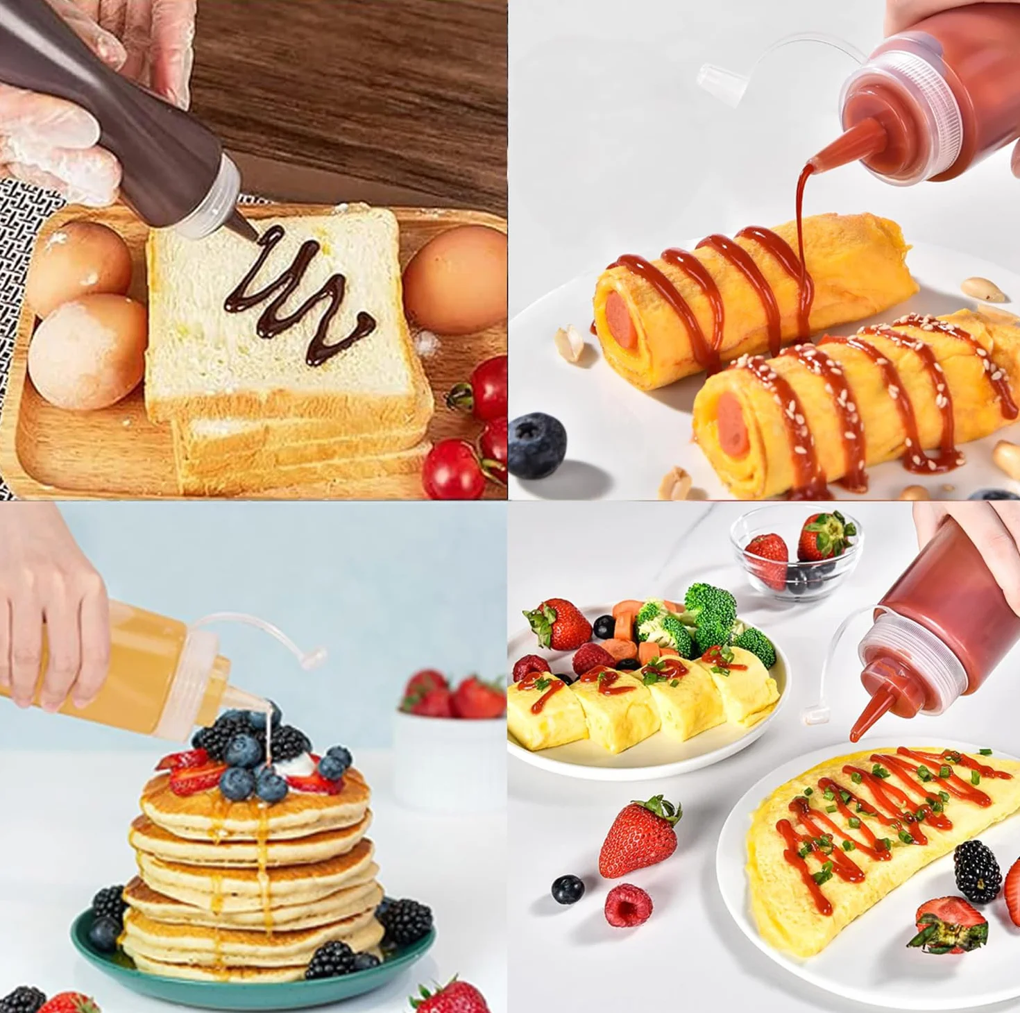 6 sztuk butelek wyciskanych, 240 ml, z nakrętkami, szczelna, z tworzywa sztucznego, butelka dozująca, butelka na olej, dozownik do keczupu, gorących sosów, sosów sałatkowych, malowania
