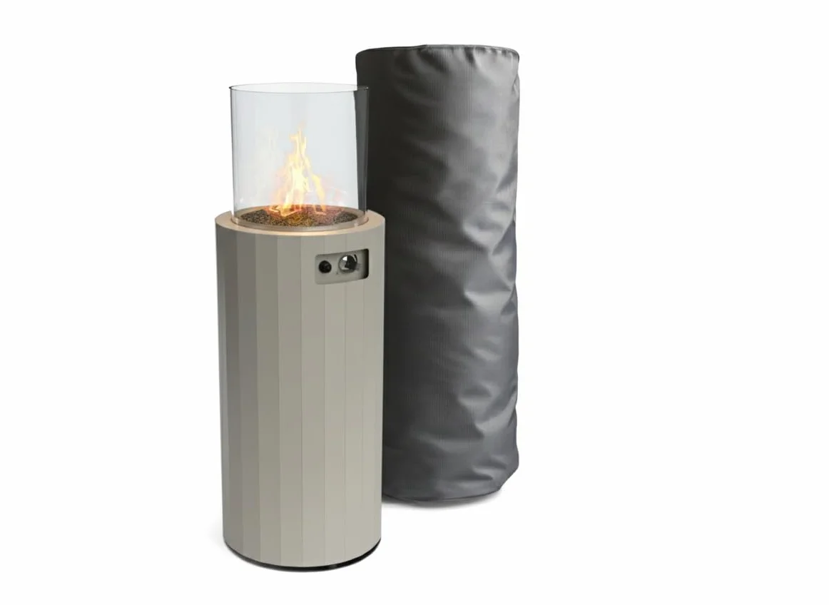 Planika Zewnętrzny kominek gazowy, ogrzewanie ogrodowe i taras, przenośny dekoracyjny kominek - Silk Grey, Jet Black - stal ocynkowana, szkło hartowane, okrągły, gaz płynny/LPG/LPG