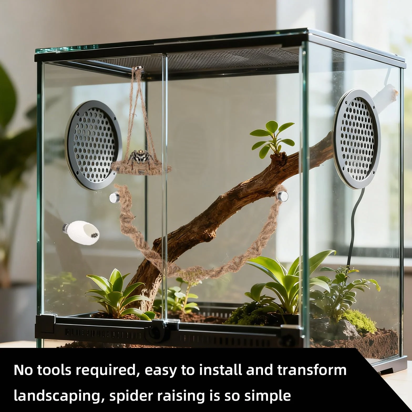 Zestaw Akcesoriów do Terrarium dla Pająków Skaczących 3 szt. Huśtawka z Bawełnianej Liny Platforma Gniazdo Dekoracja
