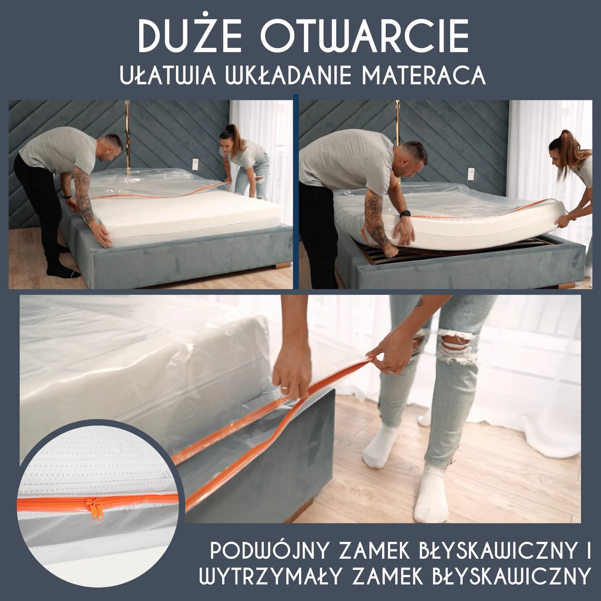 Plastikowy Pokrowiec na Materac 160x200 cm (Grubość 30 cm) - Chroń Swój Materac - Idealny do Przechowywania, Przenoszenia - z Zamkiem Błyskawicznym