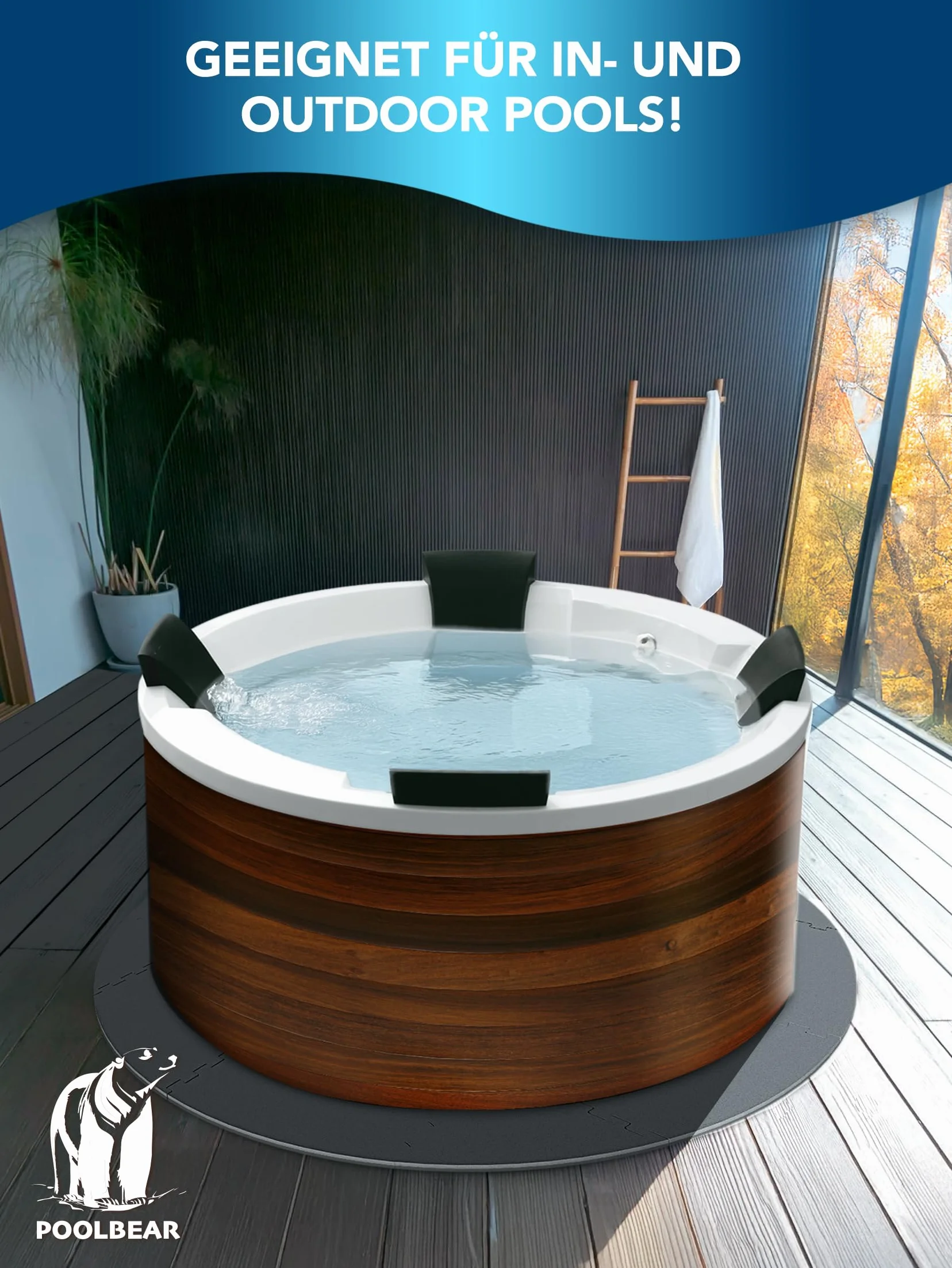 PoolBear | Podkładka pod jacuzzi zewnętrzne, okrągła 200 cm | Ochrona dna dla jacuzzi na zewnątrz | Podkładka pod jacuzzi, podłoga do jacuzzi, ochrona dna, czarna