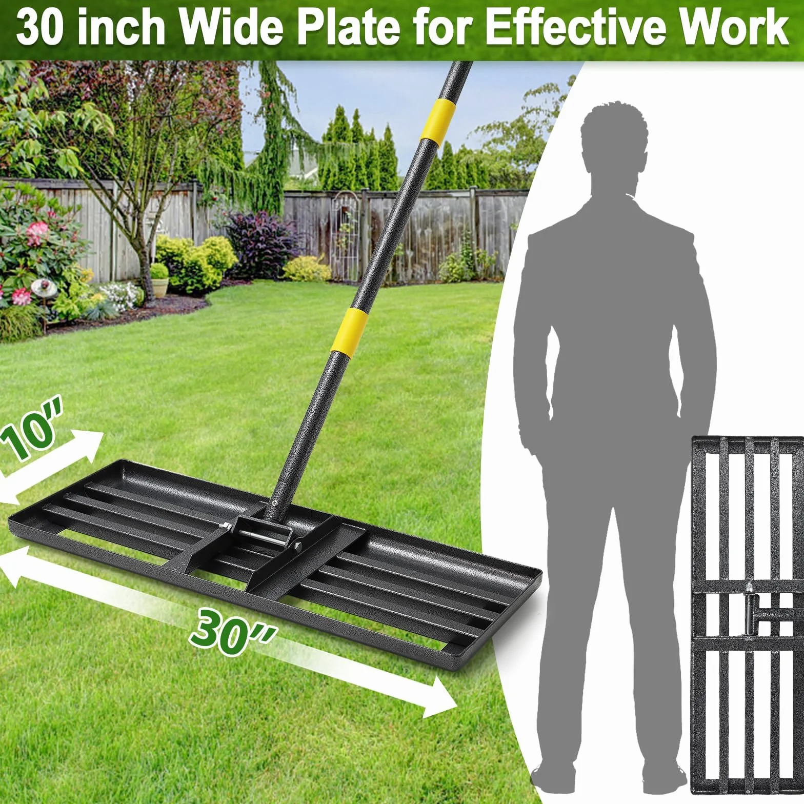 Rakla Lawn Leveling Rake z długim uchwytem – 182 cm, do golfa trawy, survivalowa, górny dressing, ze stali nierdzewnej, do ogrodu, na podwórko, trawnik (76 x 25 cm)