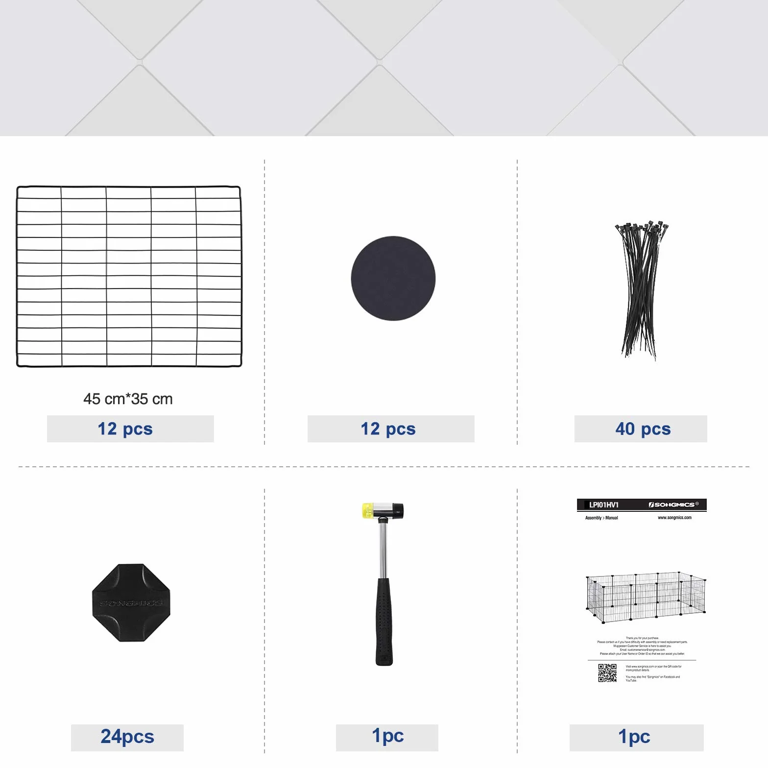 SONGMICS Wolny wybieg, obudowa dla małych zwierząt DIY, klatka dla małych zwierząt, wybieg dla szczeniąt, króliki, świnki morskie, siatka metalowa, czarny LPI01H