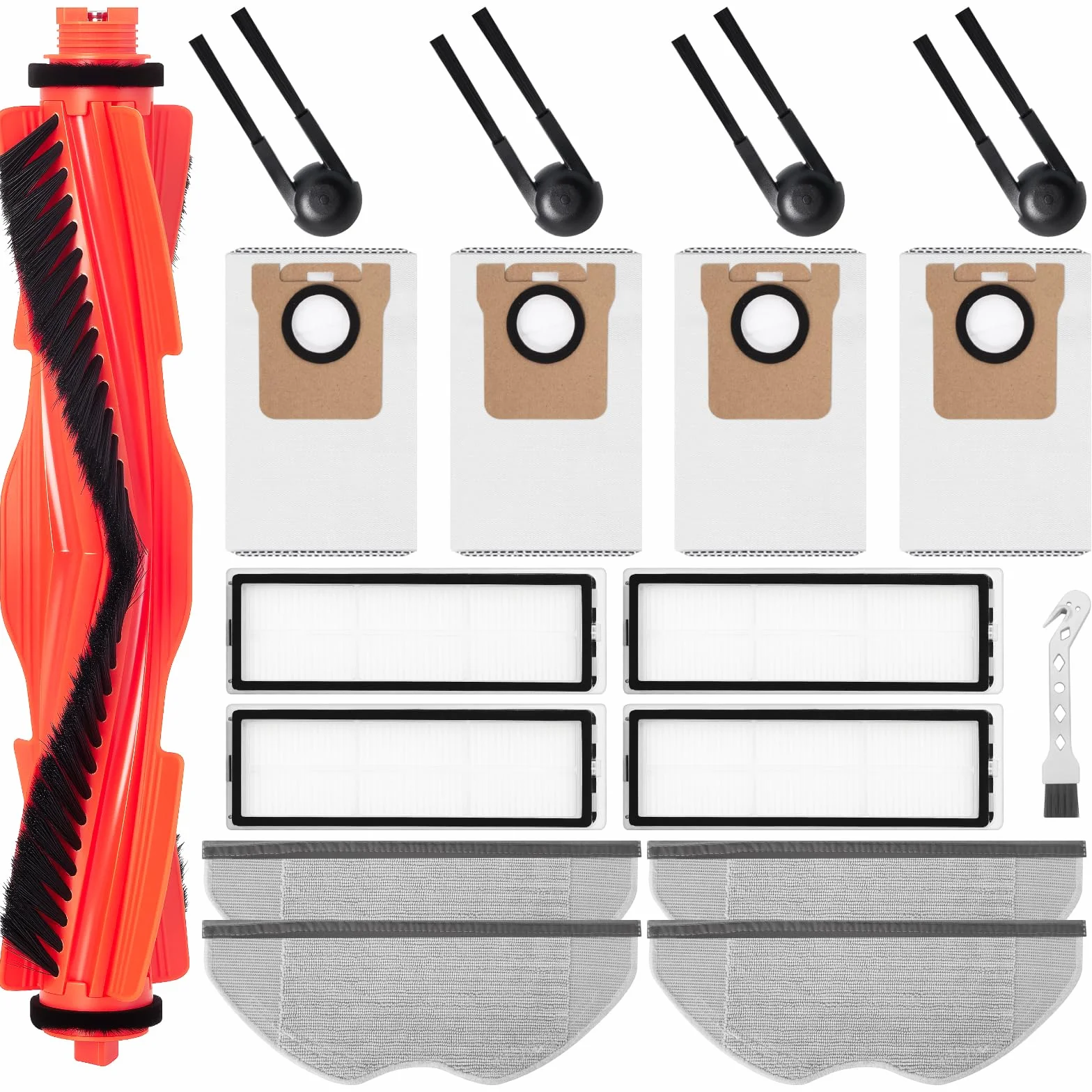 Zestaw akcesoriów do Xiaomi H40 robot odkurzający, części zamienne. 1 szczotka główna, 4 filtry Hepa, 4 podkładki wycieraczek, 4 szczotki boczne, 4 worki na kurz, 1 szczotka