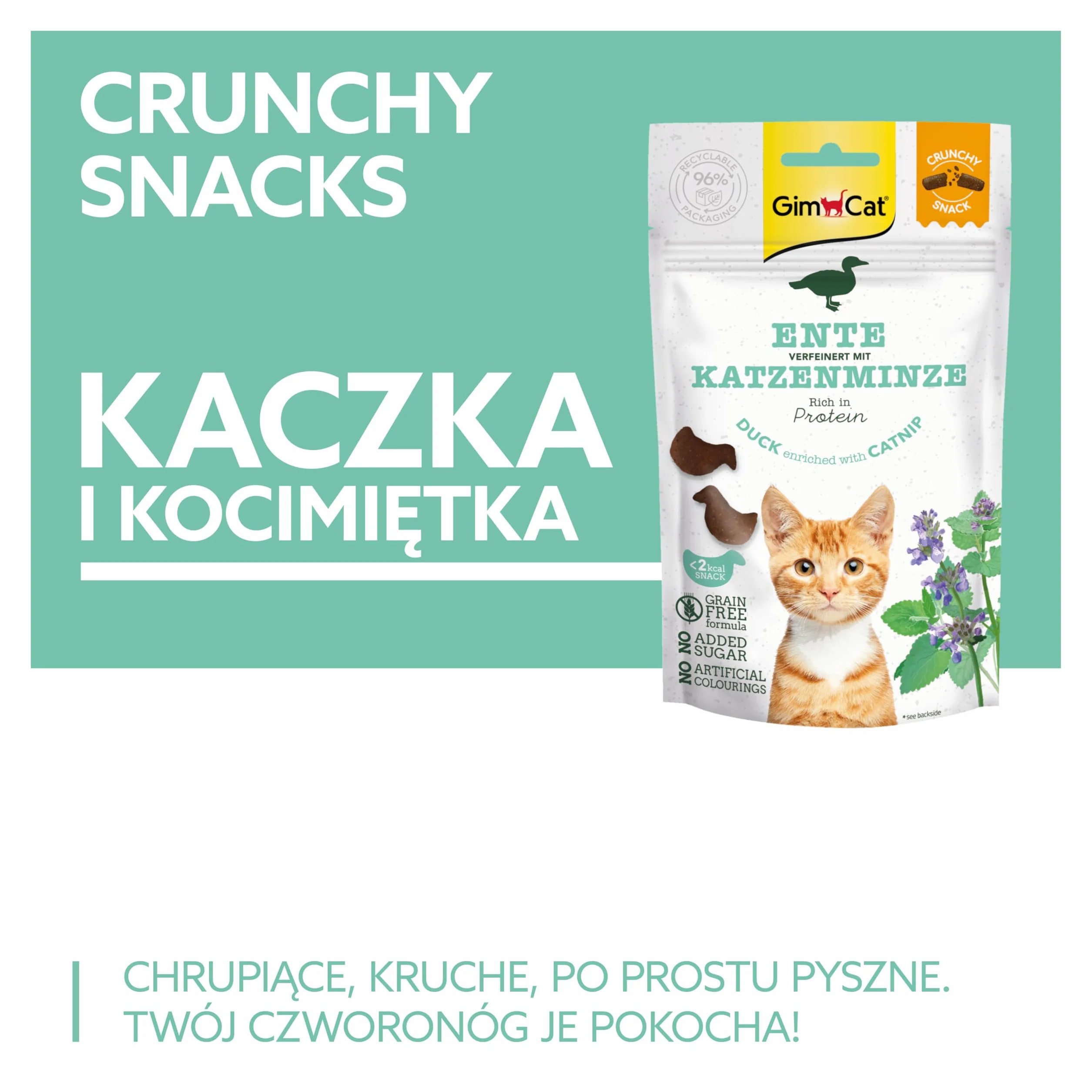 GimCat Crunchy Snacks Kaczka z kocimiętką – chrupiące przysmaki dla kota, 50 g